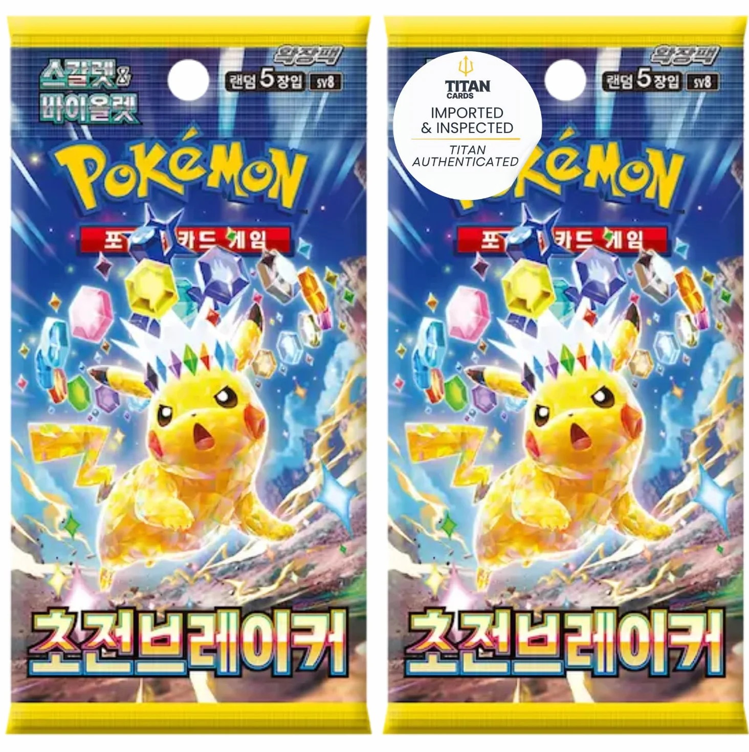 Pokemon Surging Sparks Korean Booster Pack x2 | Koreańskie karty Pokemonów | Wzmacniacze iskier | Supercharged Breaker | Super elektryczny Breaker | 2 x pakiety Pokemonów | Titan Cards Authenticated