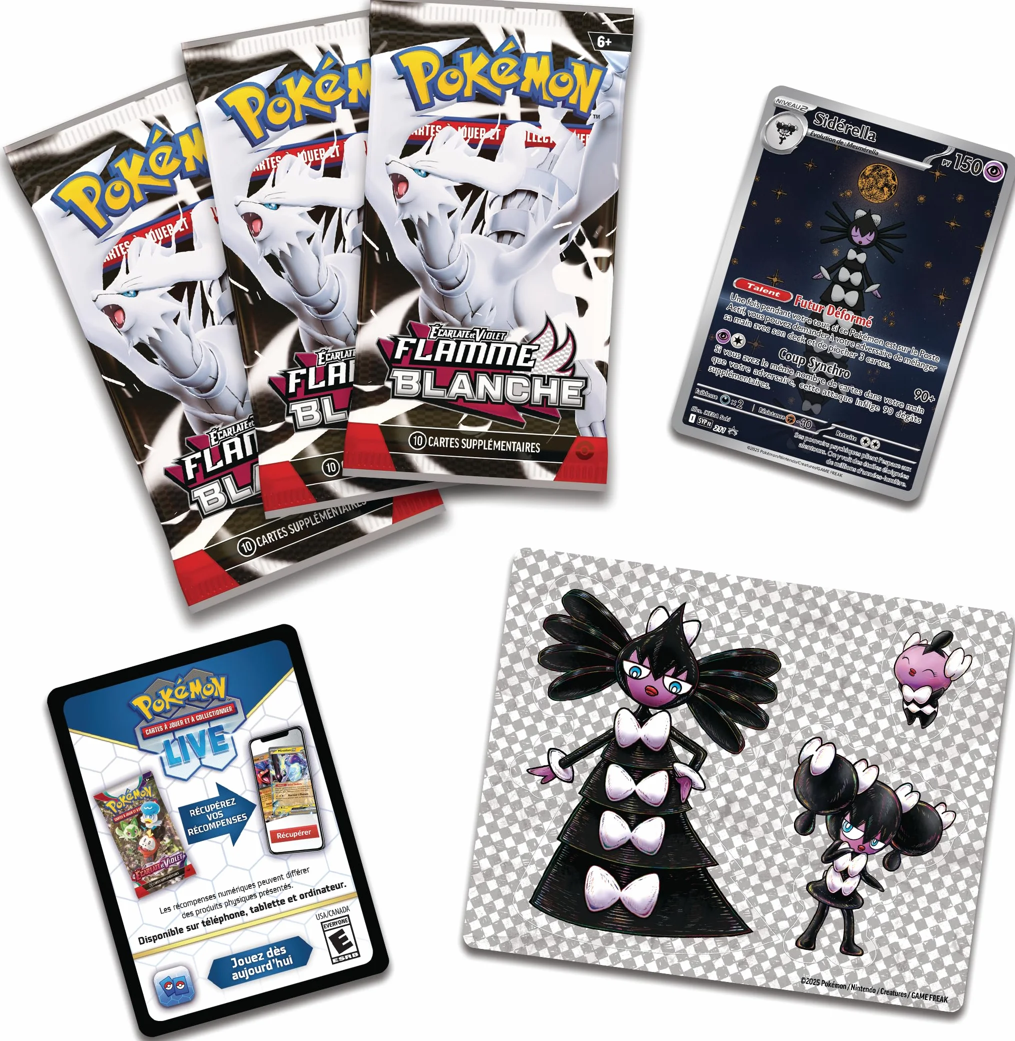 Pokémon TCG: Szkarłatna i fioletowa kolekcja naklejek z możliwością ponownego dopasowania - Biały Płomień - Siderella (1 błyszcząca karta promocyjna i 3 boostery)