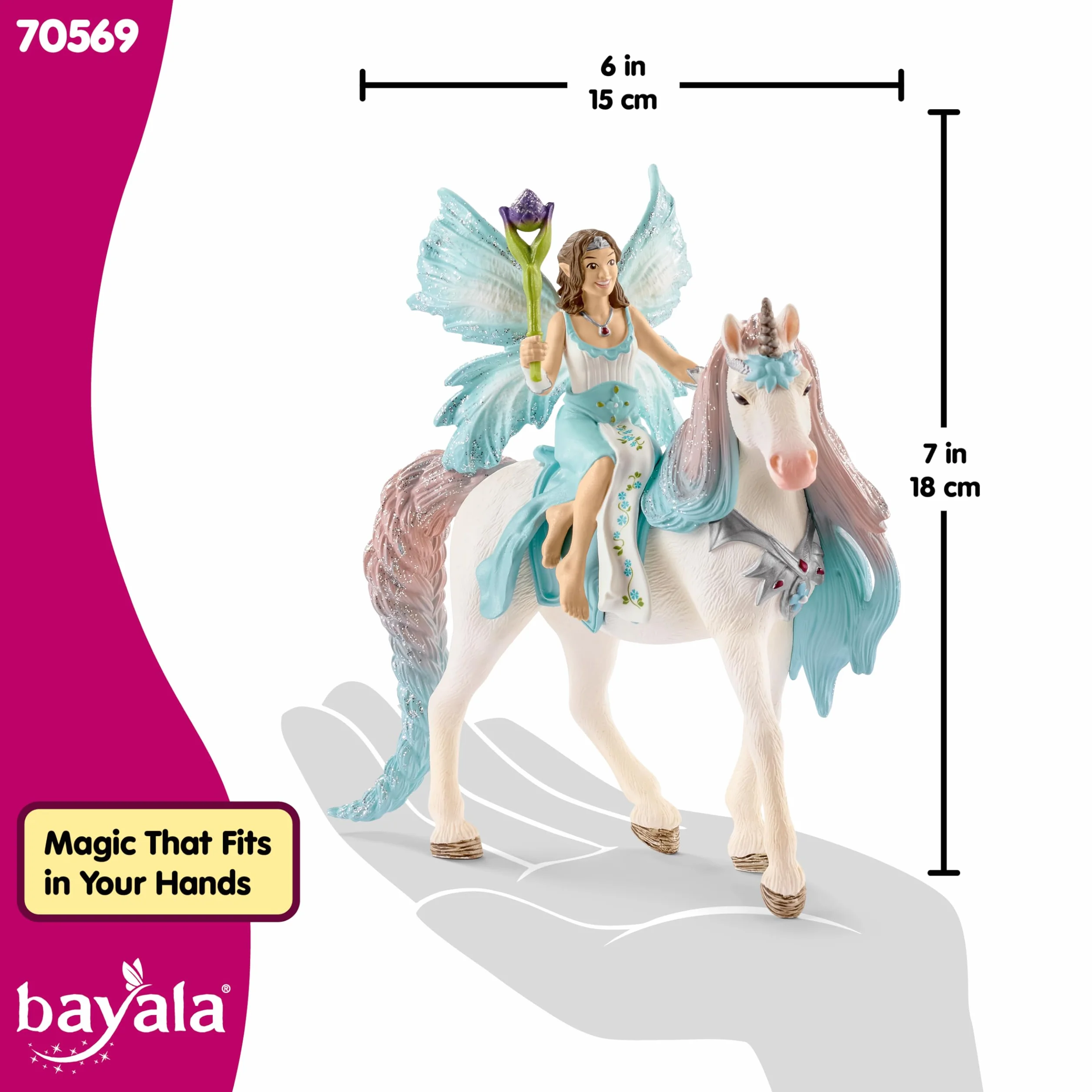 schleich BAYALA | Eyela z jednorożcem 70569 | Księżniczka z berłem i jednorożec z magnesem | Magiczny prezent dla dziewczynek i chłopców | Figurka kolekcjonerska | Od 5 lat | Zestaw 3 elementów