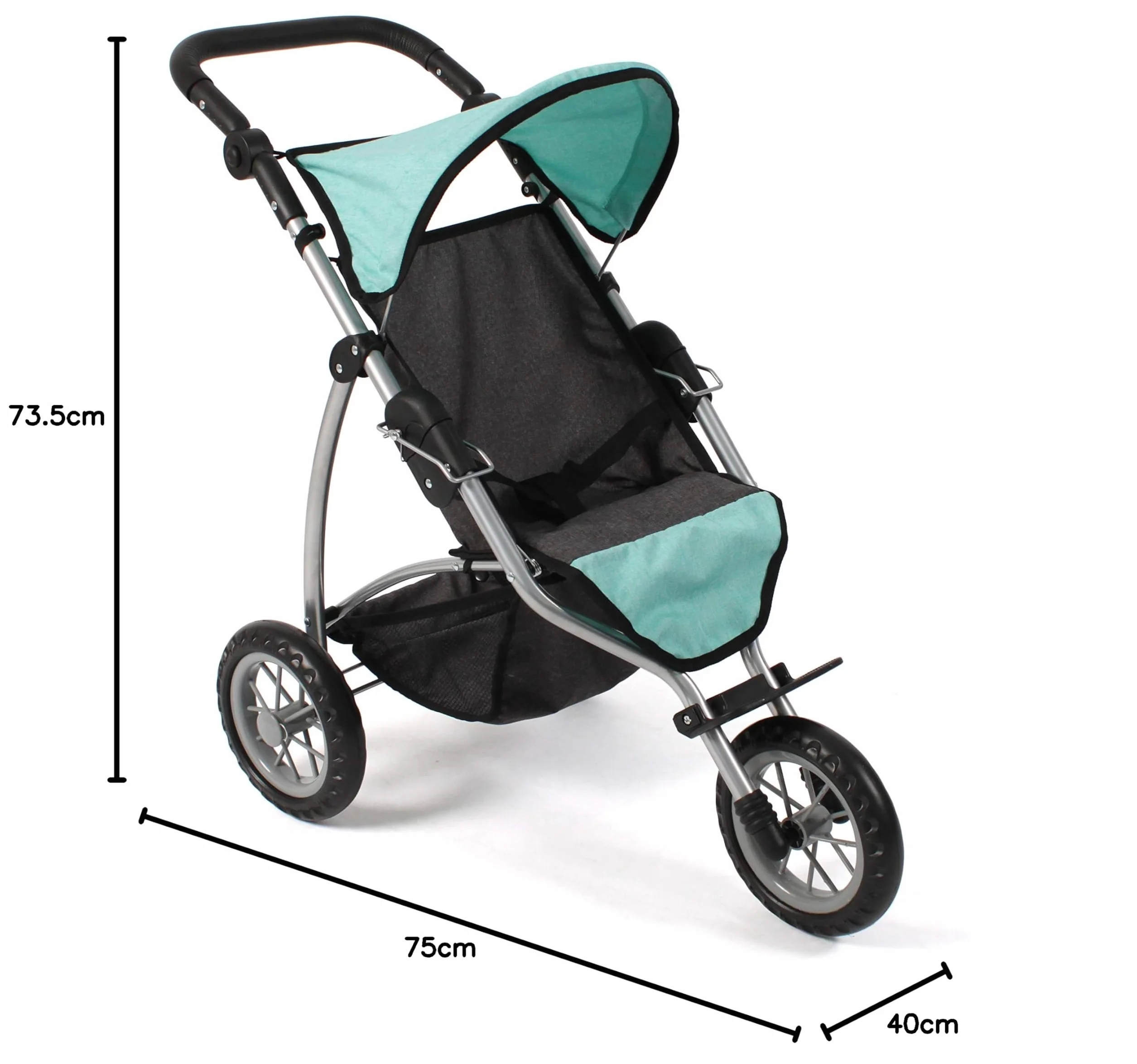 Bayer Chic 2000 - Wózek dla lalek Leon, jogging Buggy, dla dzieci w wieku od 4 do 8 lat, melanż, ciemnoszary, miętowy