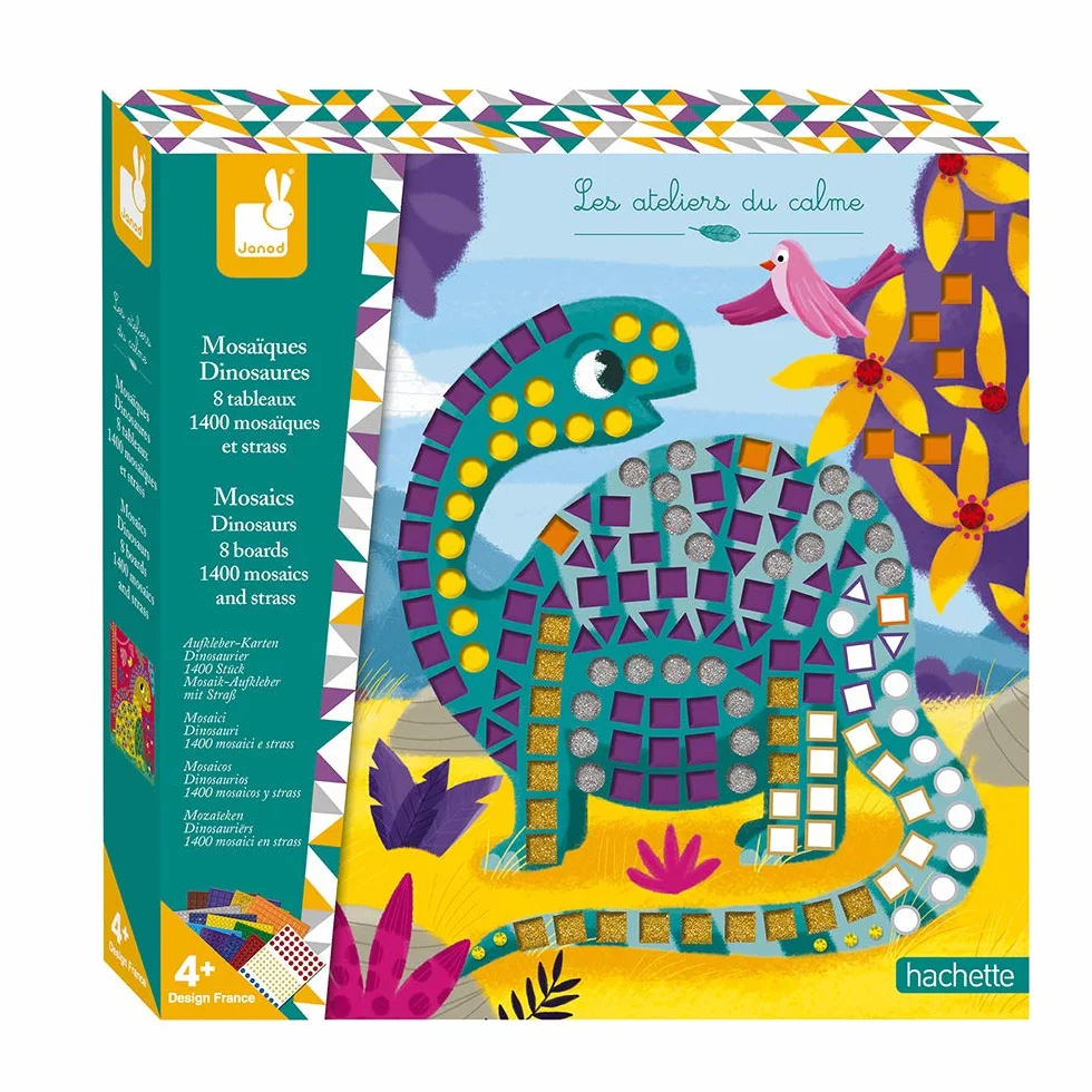 Janod - From 4 years old - Creative Kit - Dinosaur Mosaics - Calm Workshops - Creative Leisure - Dexterity and Concentration - J07903