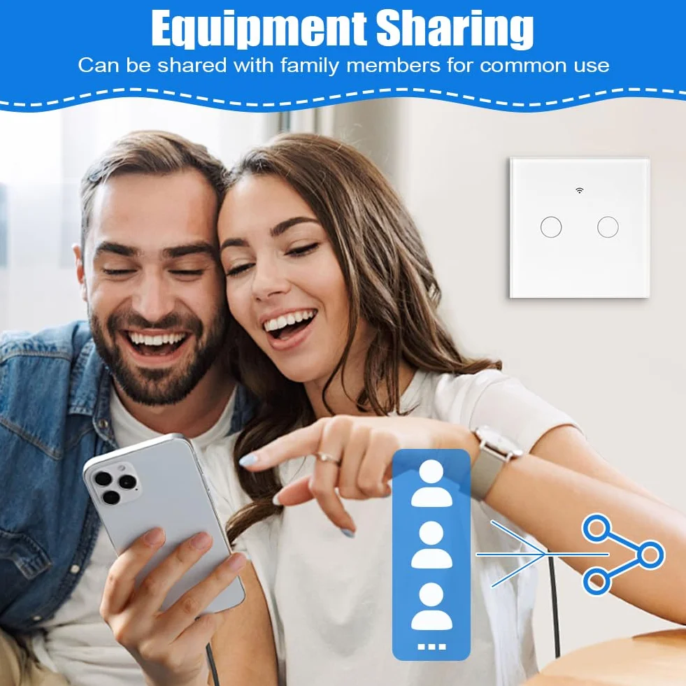 Ainiv Inteligentny włącznik światła WiFi 2-kanałowy 2,4 GHz, obsługa Alexa Google Home, aplikacja Tuya, sterowanie głosem, hartowane szkło, dotykowa rama, przełącznik ścienny, podtynkowy, biały
