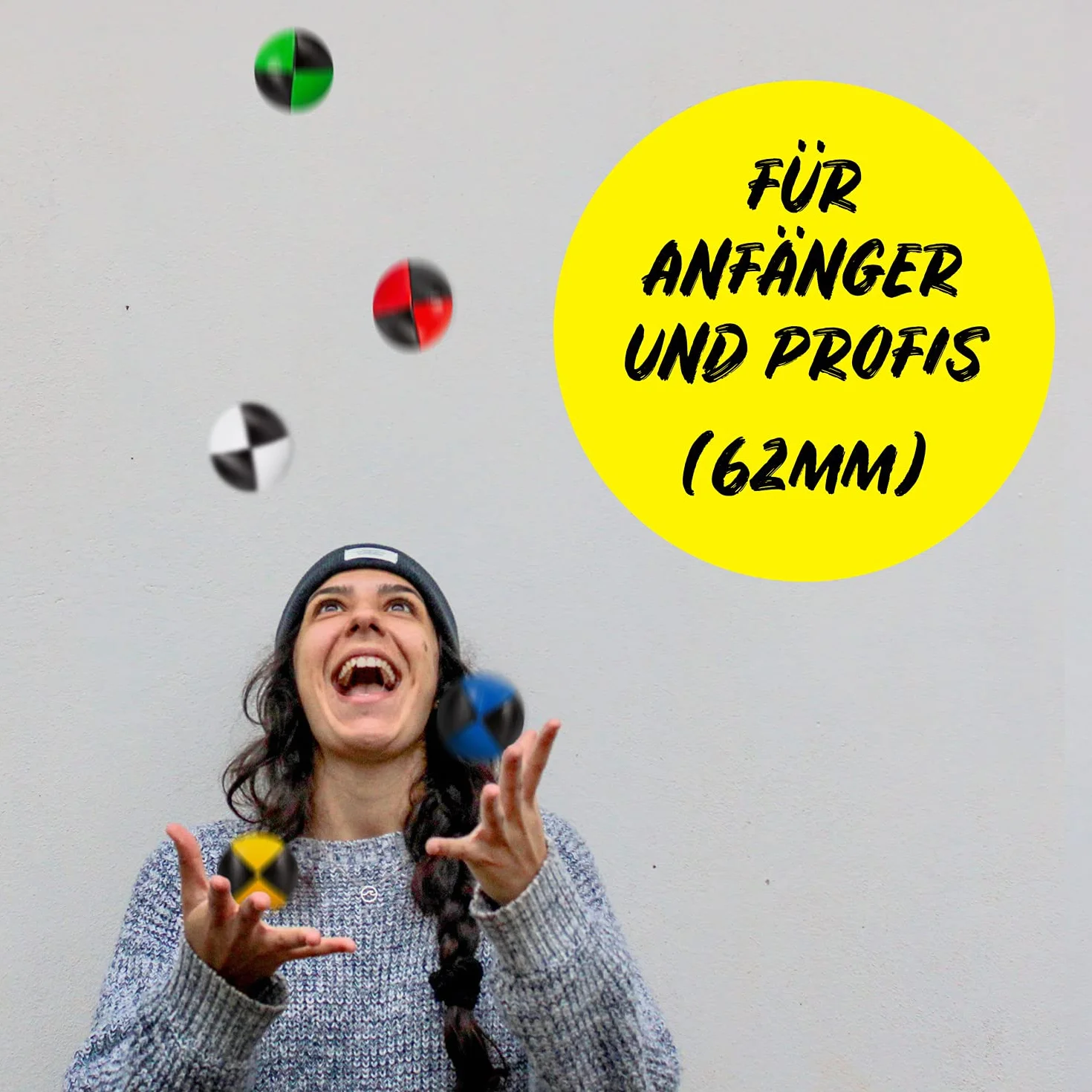 Diabolo Freizeitsport Piłki do żonglerki, zestaw 5 sztuk, 62 mm, wypełnione ekologicznym prosem ptasim, wodoodporna sztuczna skóra, dla dzieci i początkujących