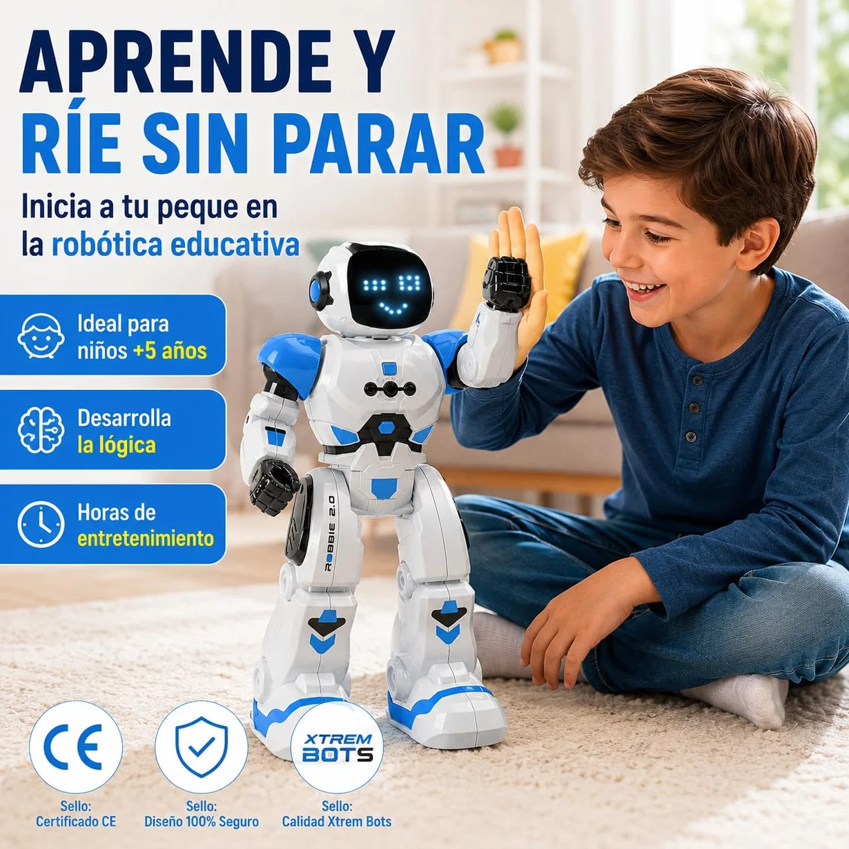Xtrem Bots - Robbie | Robot programujący dla dzieci, 50 ruchów, niebieski, zabawka dla dzieci od 6 lat, dla chłopców