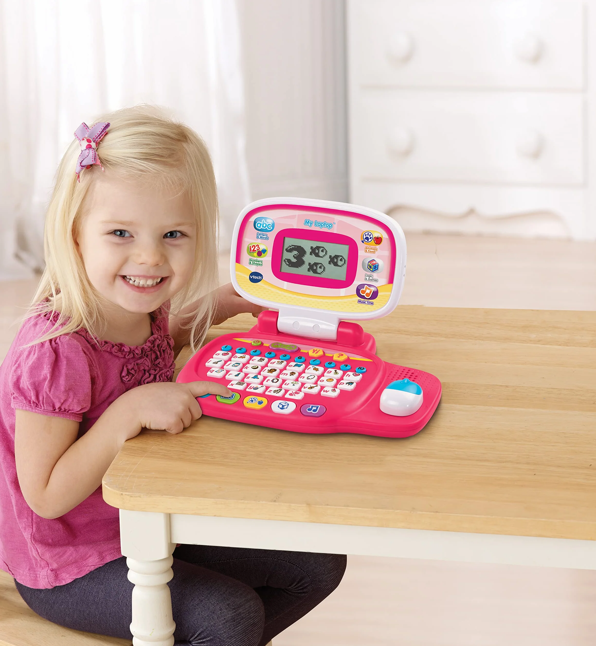 VTech Interaktywna edukacyjna zabawka komputerowa dla dzieci w wieku przedszkolnym z 30 aktywnościami, odpowiednia dla dzieci w wieku 3, 4, 5+ lat, chłopców i dziewcząt, różowa, wersja angielska