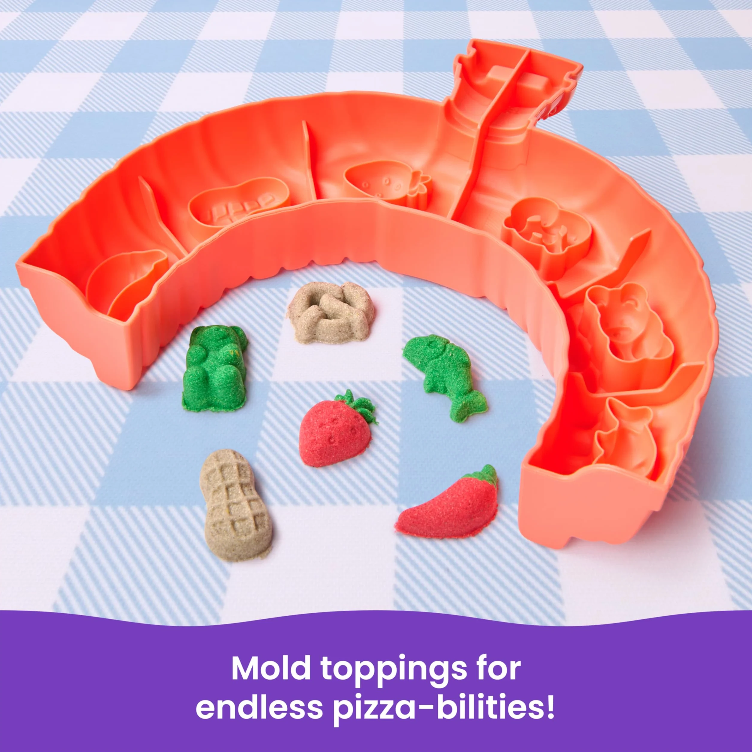Kinetic Sand, zestaw SquishPizza Rising Pizza z 450 g piasku do zabawy i 5 narzędziami, zabawki dla dziewczynek i chłopców w wieku od 5 lat