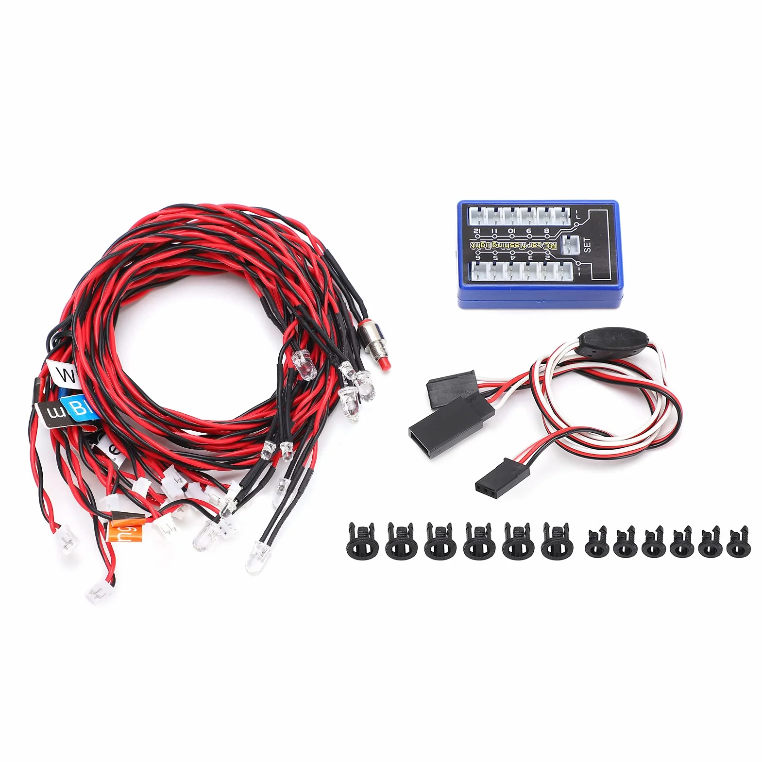 RC Car Flashing Light System, 12 LED Highlight Flashing Light System 4 Tryby Oświetlenia dla RC Cars 4.8-6V DC dla 1/8 1/10 1/12 RC Cars
