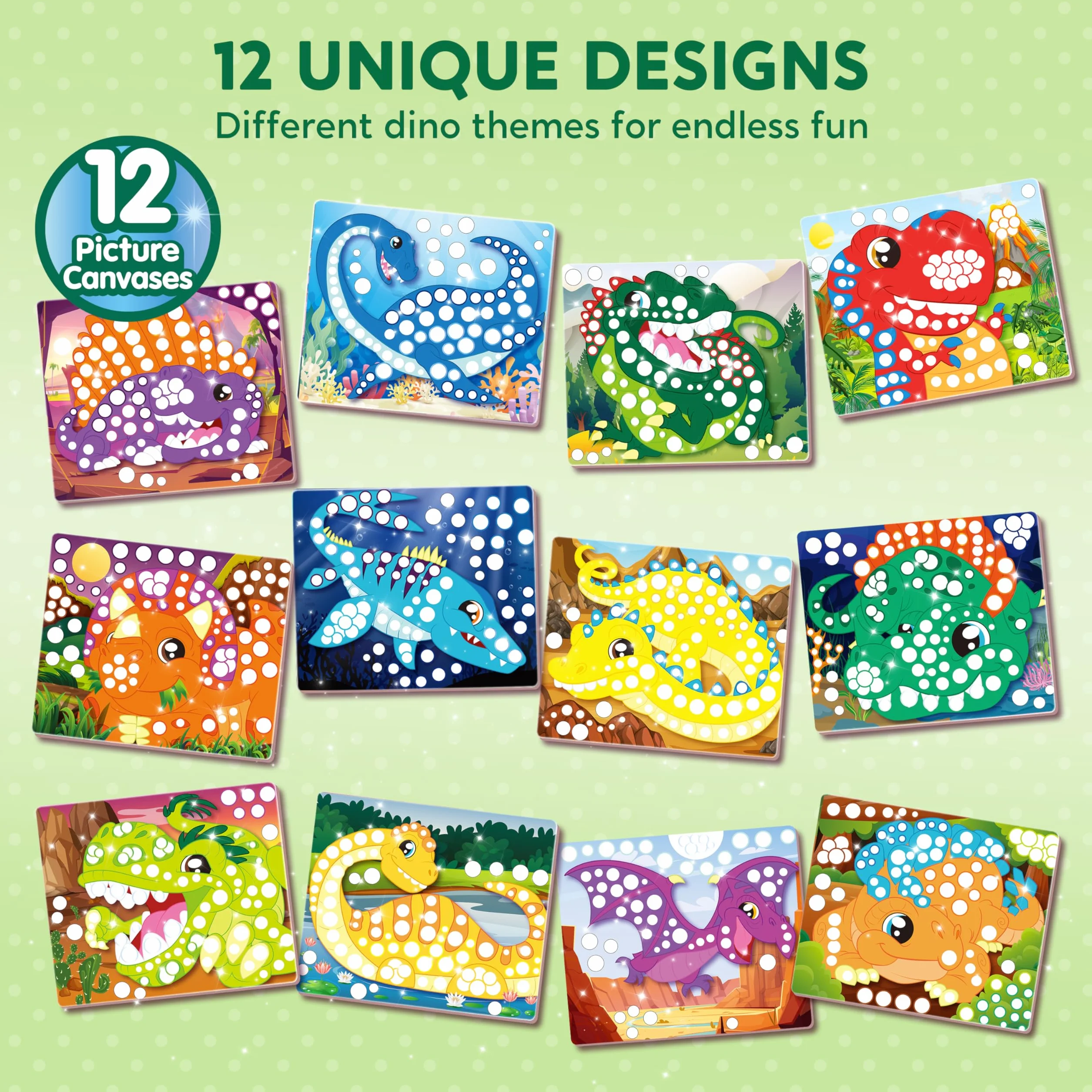 Klever Kits Dot Art Aktywność, Dot It Dinozaur, zestaw naklejek do majsterkowania dla dzieci, zestaw DIY do majsterkowania, prezenty urodzinowe dla dzieci od 3+ lat, zabawka podróżna w samolocie