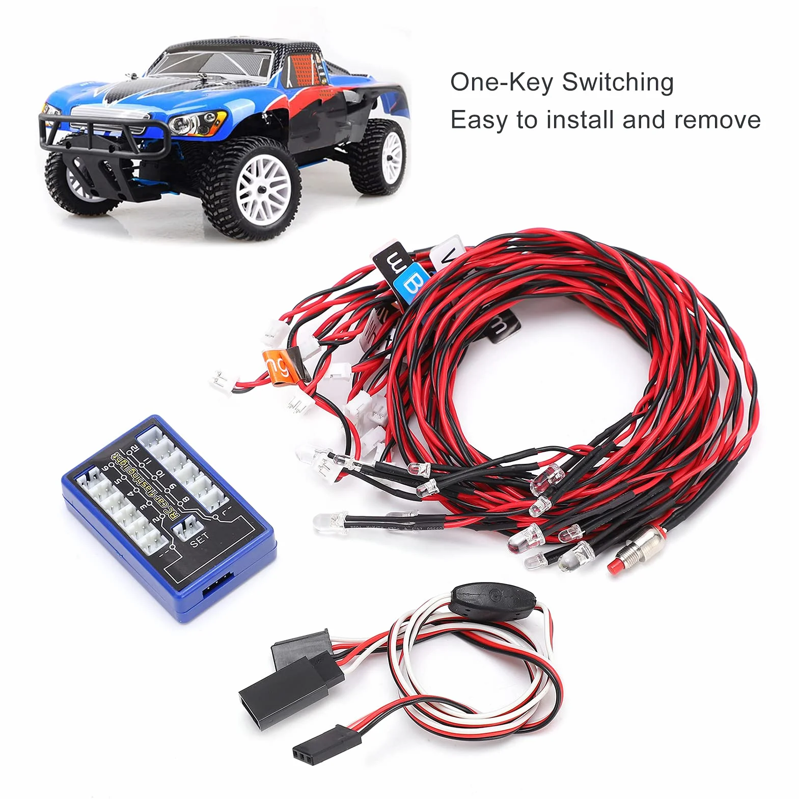 RC Car Flashing Light System, 12 LED Highlight Flashing Light System 4 Tryby Oświetlenia dla RC Cars 4.8-6V DC dla 1/8 1/10 1/12 RC Cars