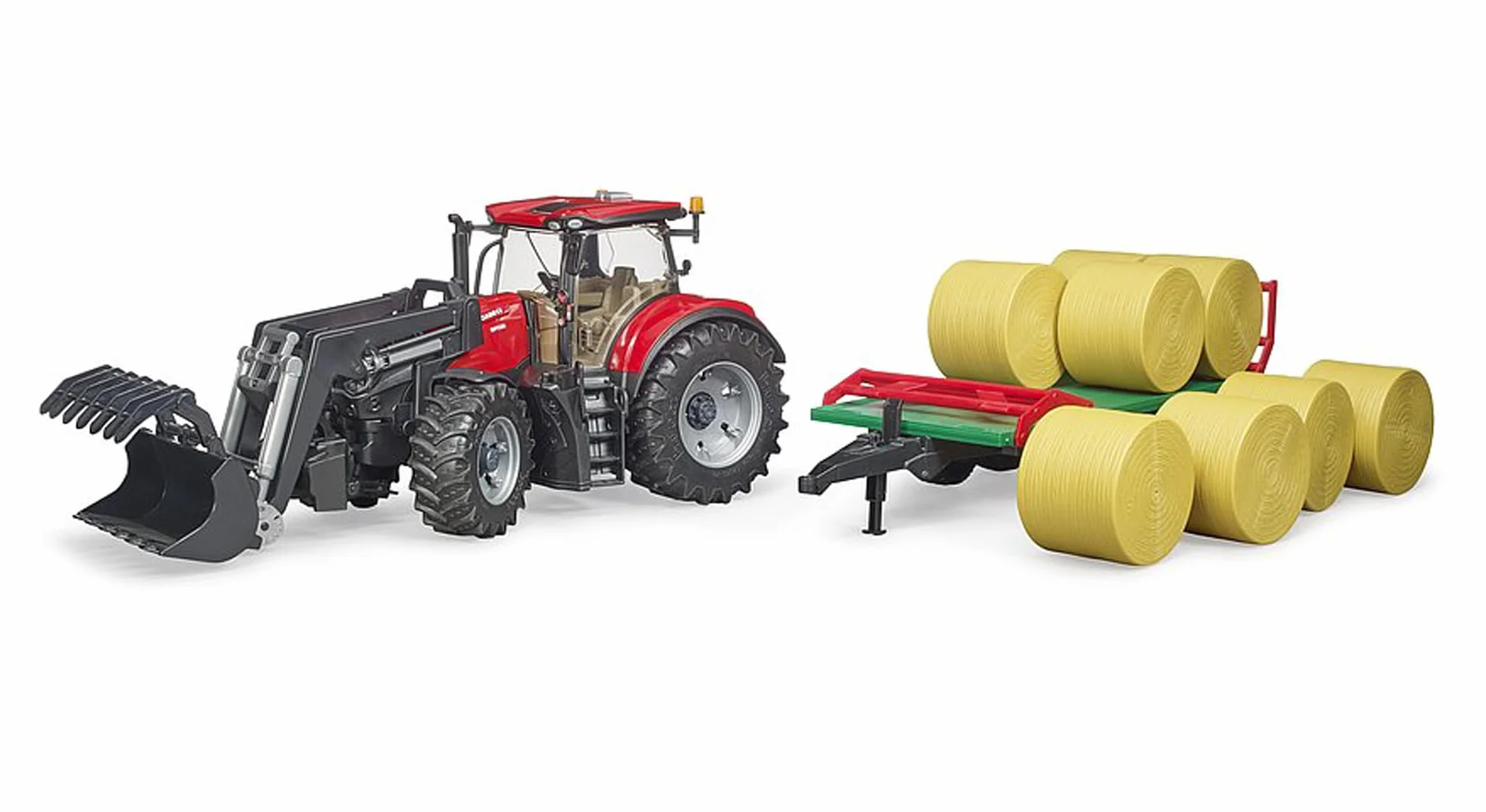 bruder 03198 - Case IH Optum 300CVX z ładowaczem czołowym i przyczepą do bel - 1:16 Ciągnik, traktor, przyczepa do bel, farma