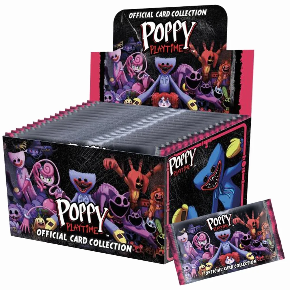 Funky Box Poppy Playtime Karty kolekcjonerskie, pełne pudełko 24 kopert z 120 kartami w sumie, szukaj rzadkich złotych i szmaragdowych Huggy Wuggy i Catnap dla kolekcjonerów