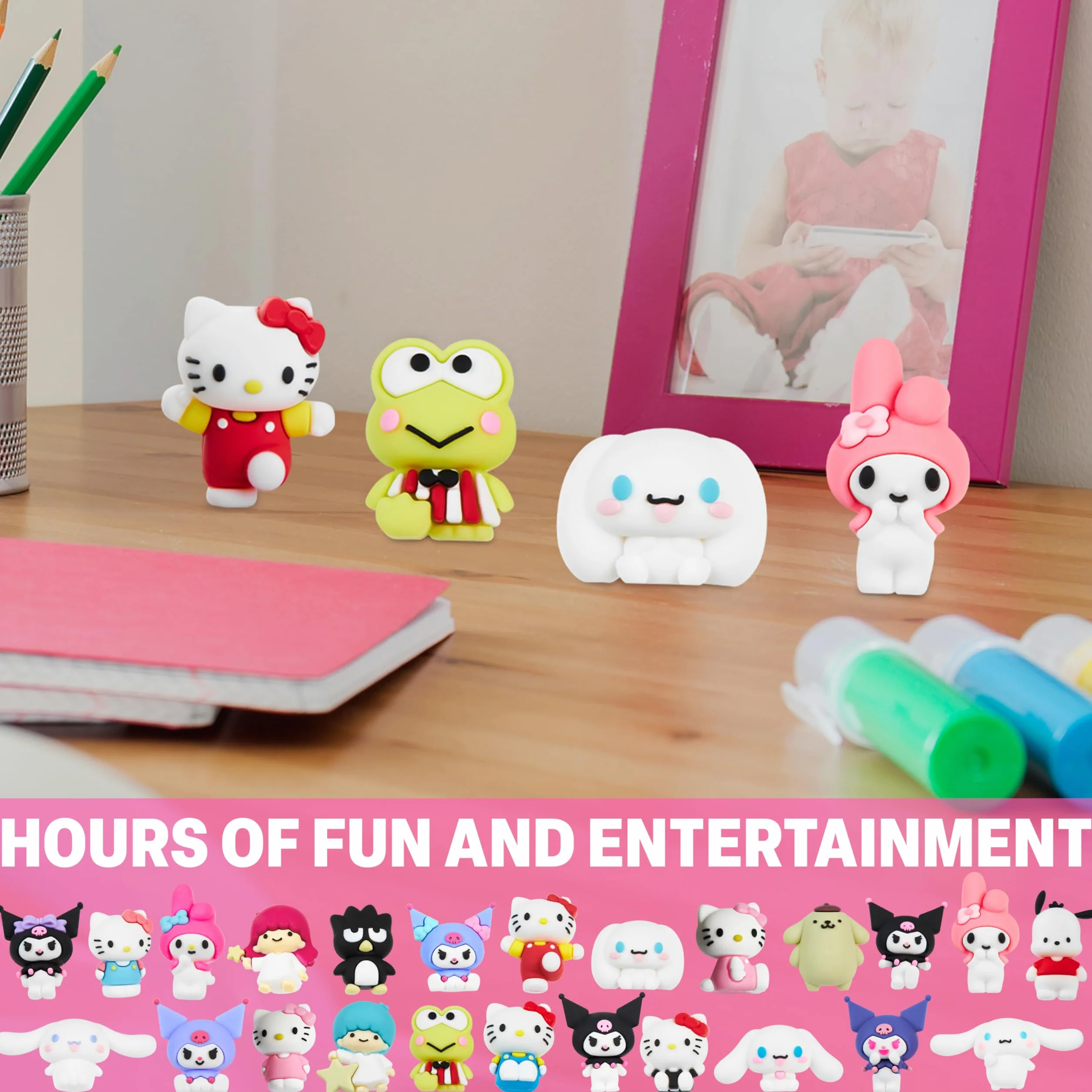 Hello Kitty Sanrio Zestaw figurek 3D, 12 szt., Kuromi Cinnamoroll, kolekcjonerska miniaturowa figurka w kapsułkach, dekoracje biurka i stołu, prezenty dla niej (losowe 12 szt.)