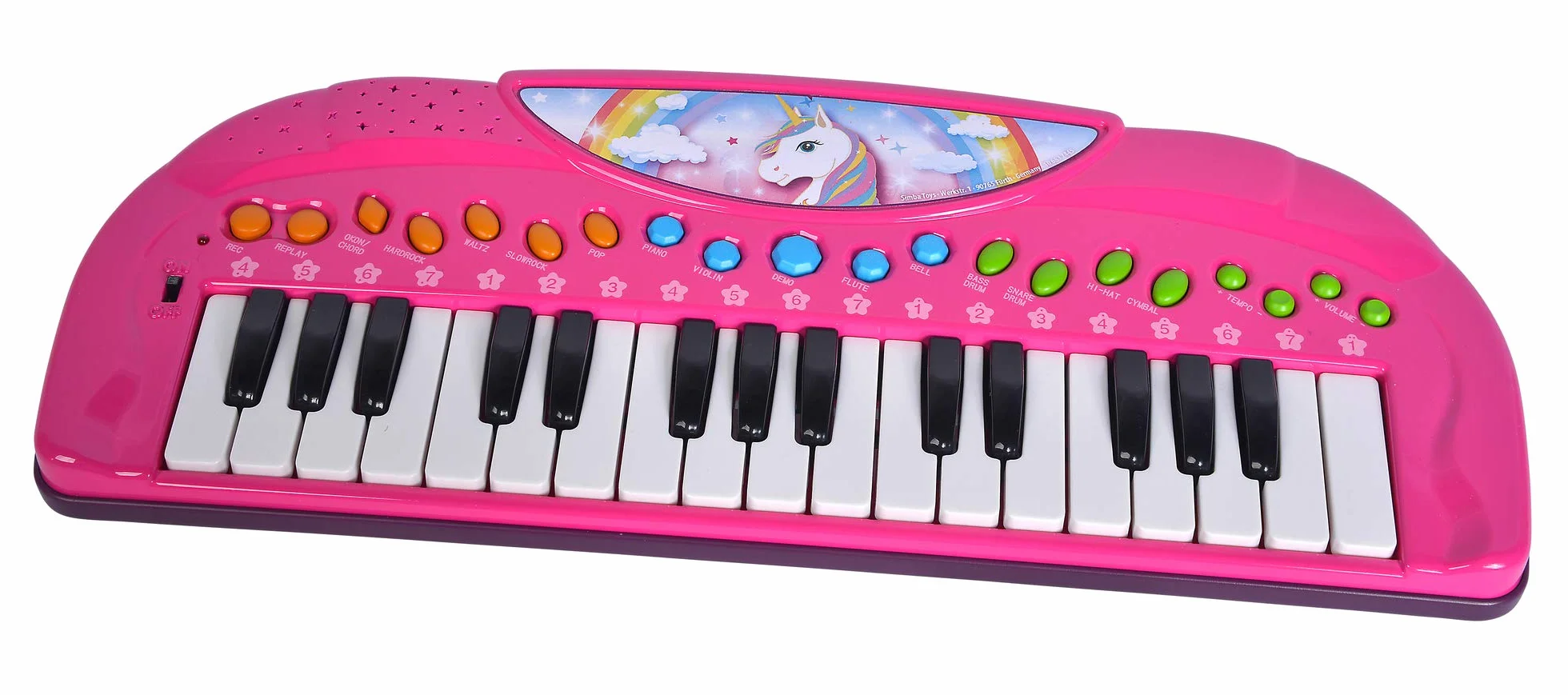 Simba 106832445 - My Music World jednorożec Keyboard, 32 przyciski, różne tryby dźwięku, 4 rytmy, demo, 42 cm, od 3 lat