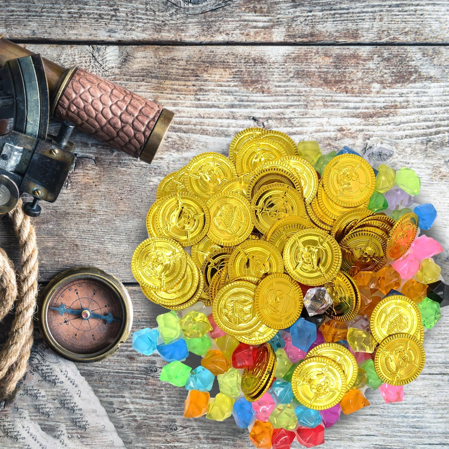 200 szt. zestaw skarbów piratów, złote monety, pirat, kamienie szlachetne, pirat, do polowania na padlinożerców, motyw pirata, impreza tematyczna, urodziny, Halloween, Święto Dziękczynienia,
