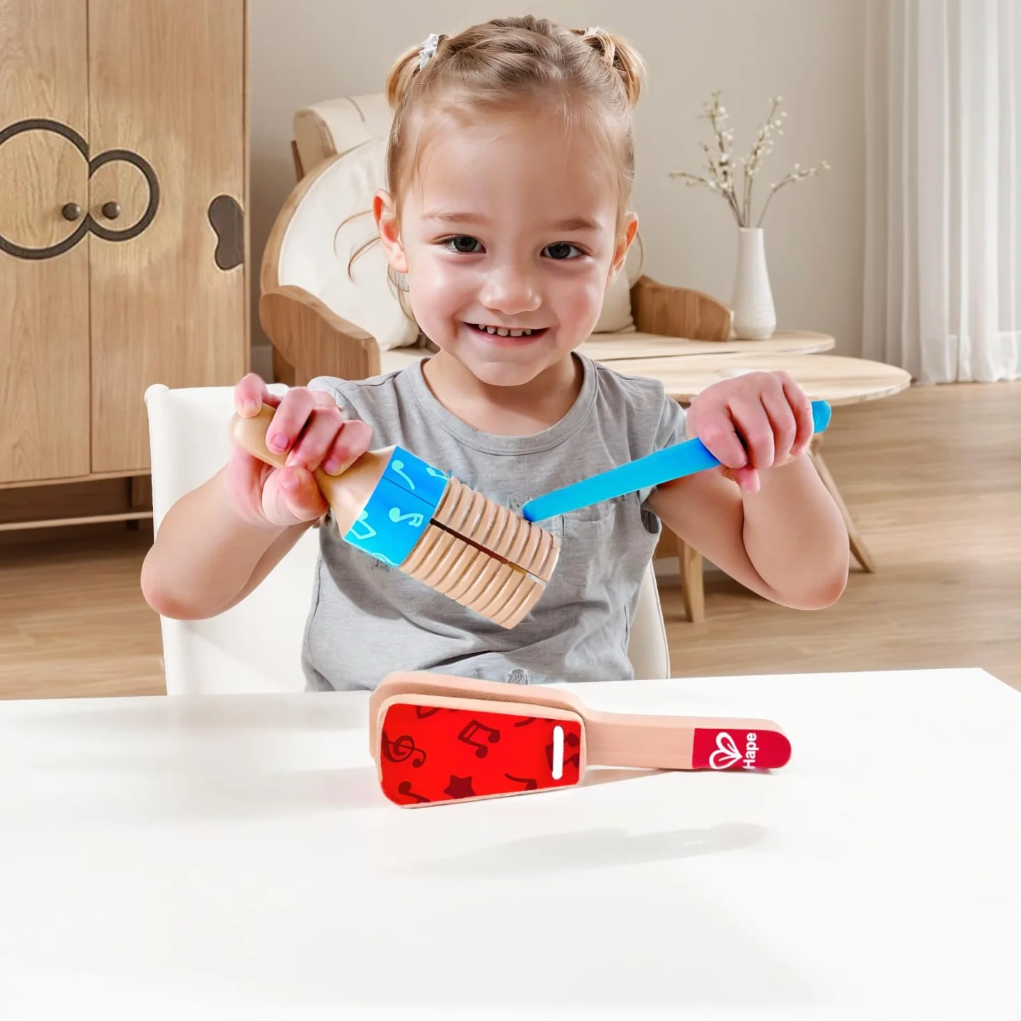 Hape E0605 Wooden Percussion Duo Guiro and Clapper Musical Instrument