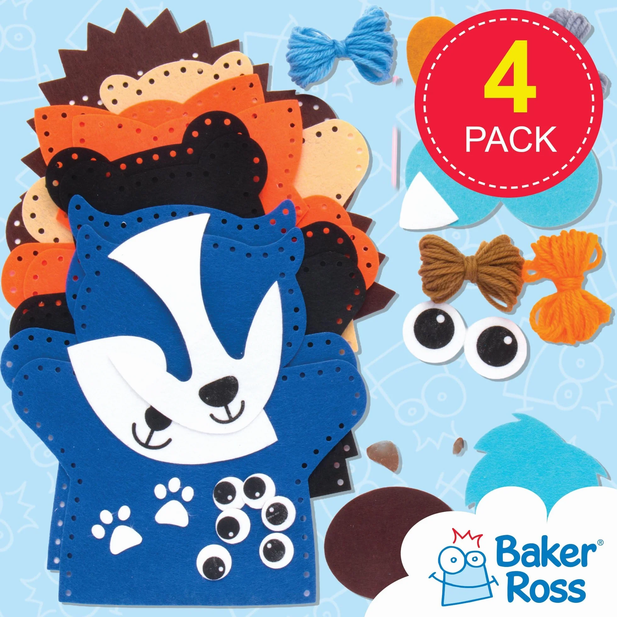 Baker Ross Zestaw do Szycia Lalek Woodland Animal Wełna Wielokolorowy 3 Sztuki