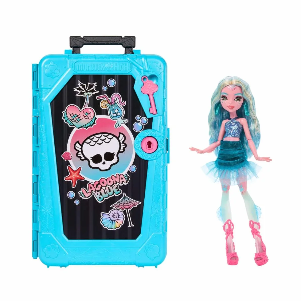 Monster High Straszysekrety Seria 7 Upiorystyczne wakacje Lagoona Blue Zestaw: lalka, walizka i akcesoria-niespodzianki, w tym ubranka, zabawka dla dzieci 4+, JDR51