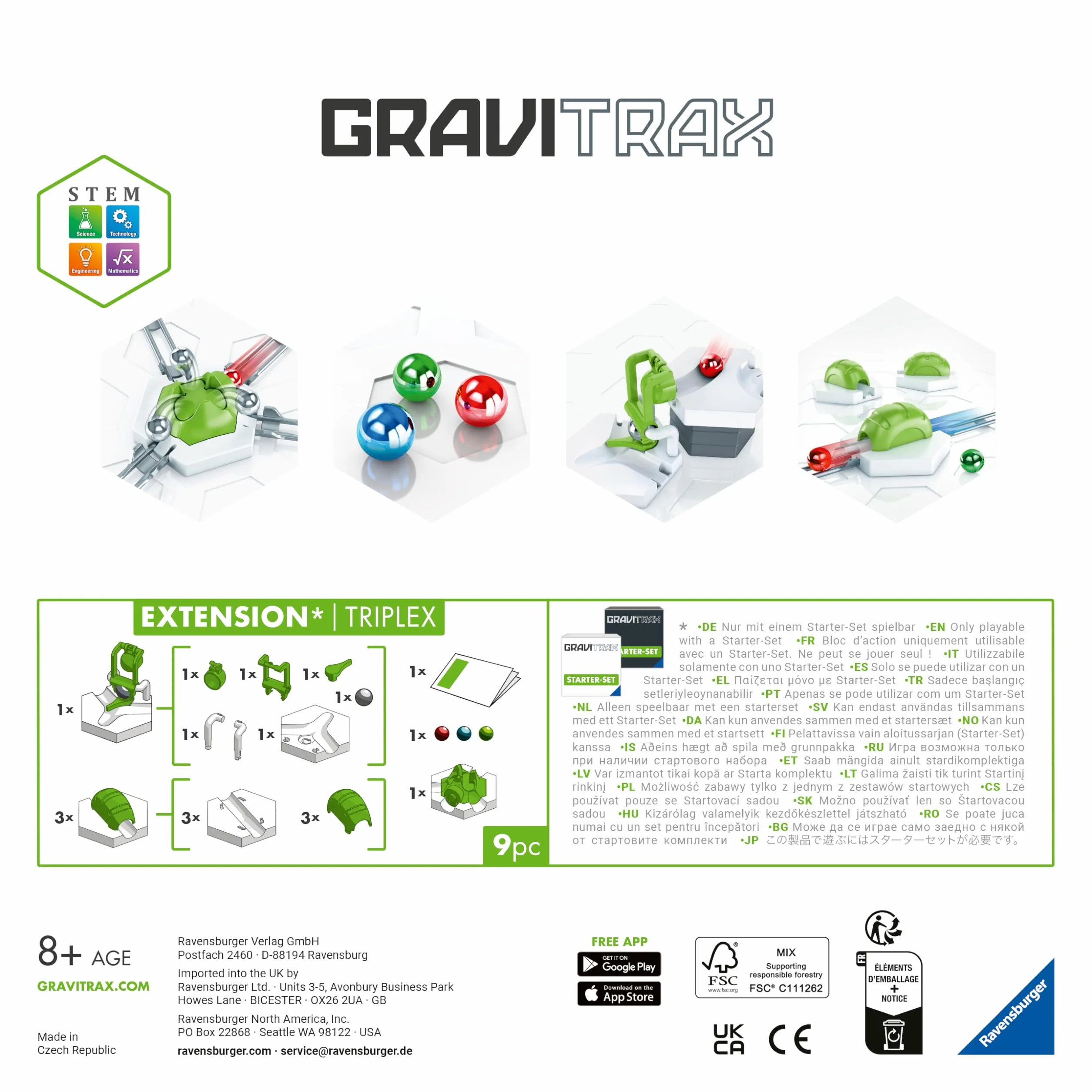 Ravensburger - GraviTrax - 9-częściowy zestaw rozszerzeń Triplex - Circuit de Balls - Od 8 lat - Wersja francuska - 24857