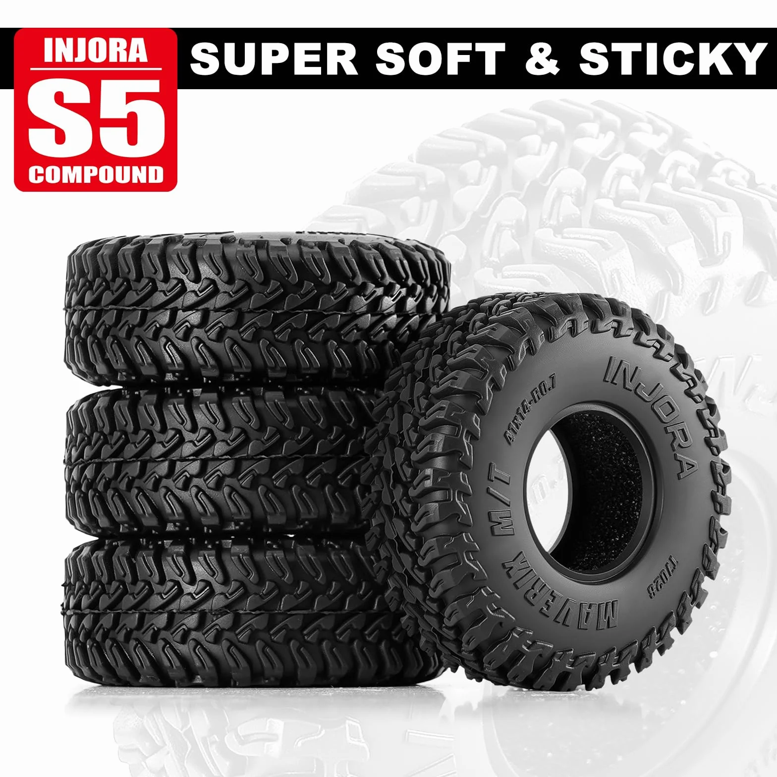 INJORA 41 * 14 mm 0,7" MAVERIX M/T opony do 1/30 Axial SCX30 (T7028)
