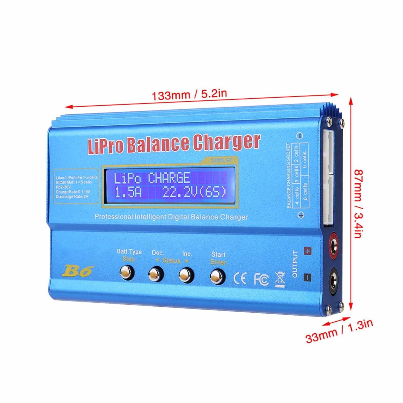 80W Ładowarka do Akumulatorów dla LiPo/Li-ION/LiFe (1-6S) i NiMH/NiCd (1-15S) z Wyświetlaczem LCD, Równoległym Ładowaniem i Adapterem DC 10-20V z wtyczką UE