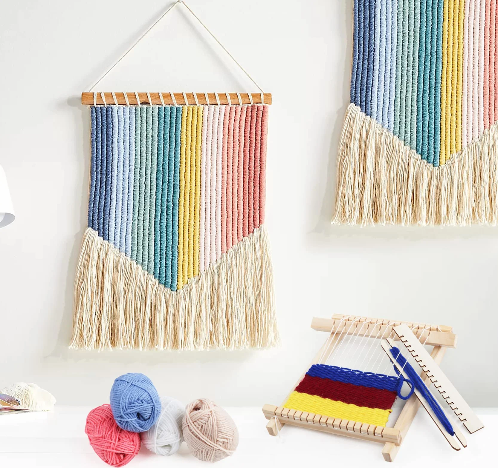 Zestaw do tkania dla dzieci - DIY drewniany ram tkacki 22 x 17 cm z kolorową wełną i akcesoriami - Idealny dla początkujących
