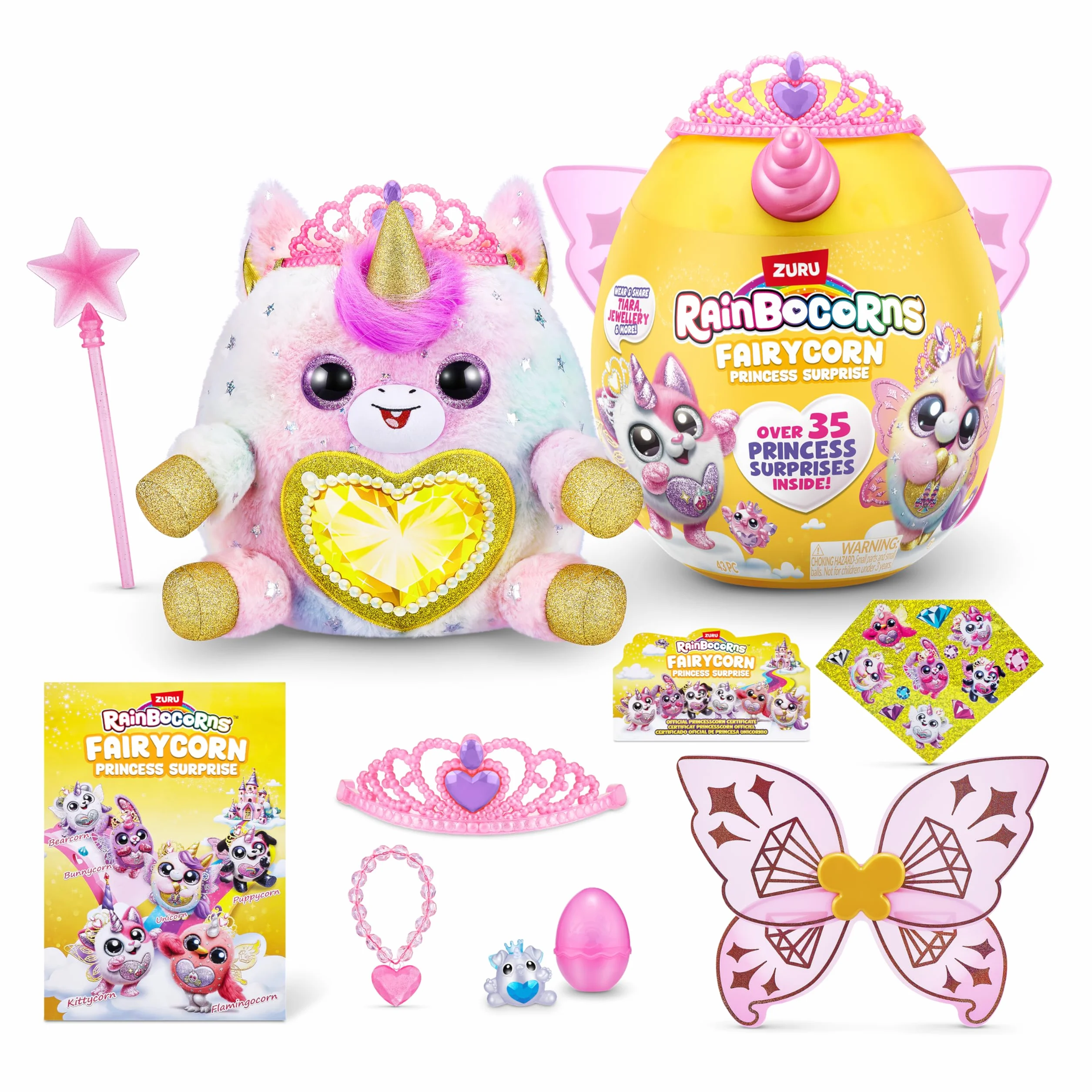 Rainbocorns Fairycorn Księżniczka Seria 6 Rubinowy Jednorożec - Kolekcjonerski Plusz - Magiczna Wróżka Księżniczka Niespodzianki, Przytulne Pluszowe Wypchane Zwierzę, Naklejki (Jednorożec)