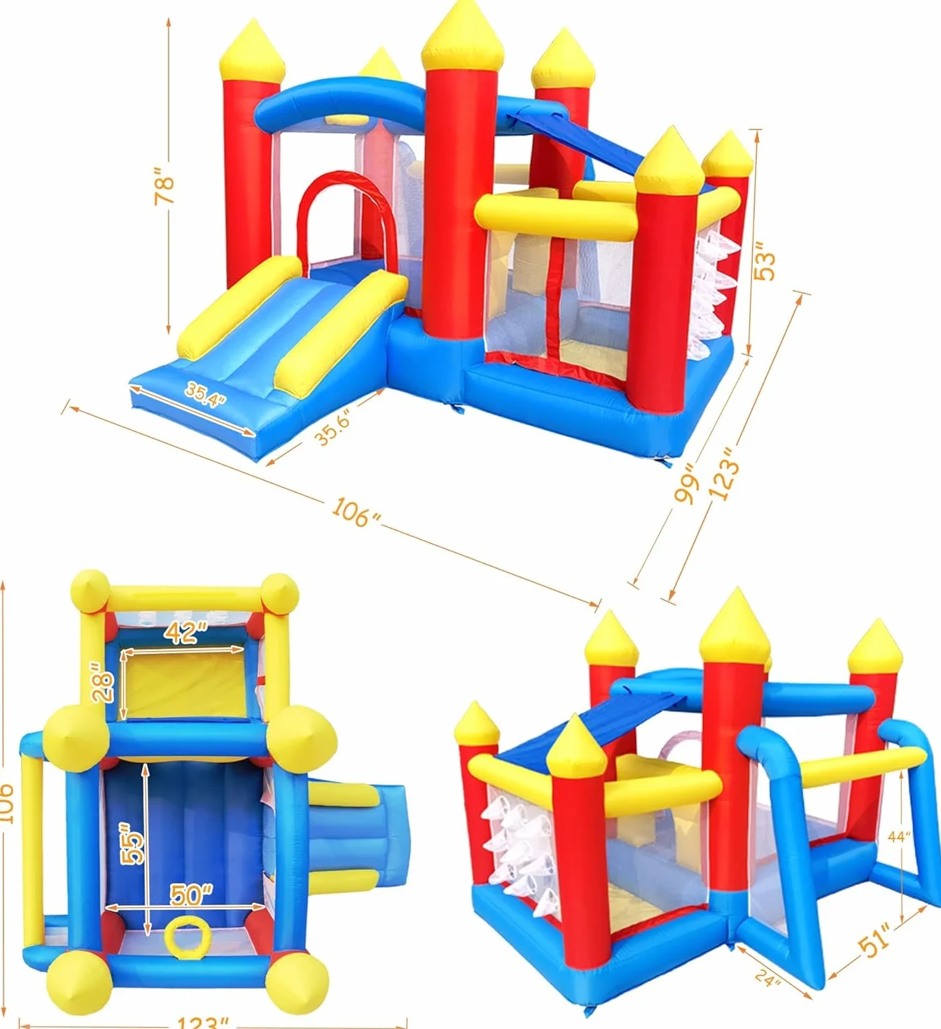 Ballsea Dmuchany zamek dla dzieci z dmuchawą. Odpowiedni dla dzieci w wieku od 3 do 8 lat, dmuchany zamek wewnątrz dzieci 312 × 272 × 200 cm