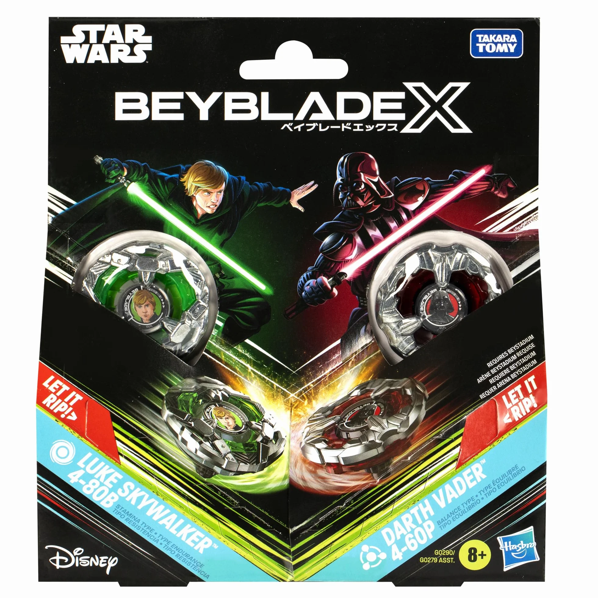 Beyblade X Gwiezdne wojny Collab Luke Skywalker 4-80B kontra Darth Vader 4-60B