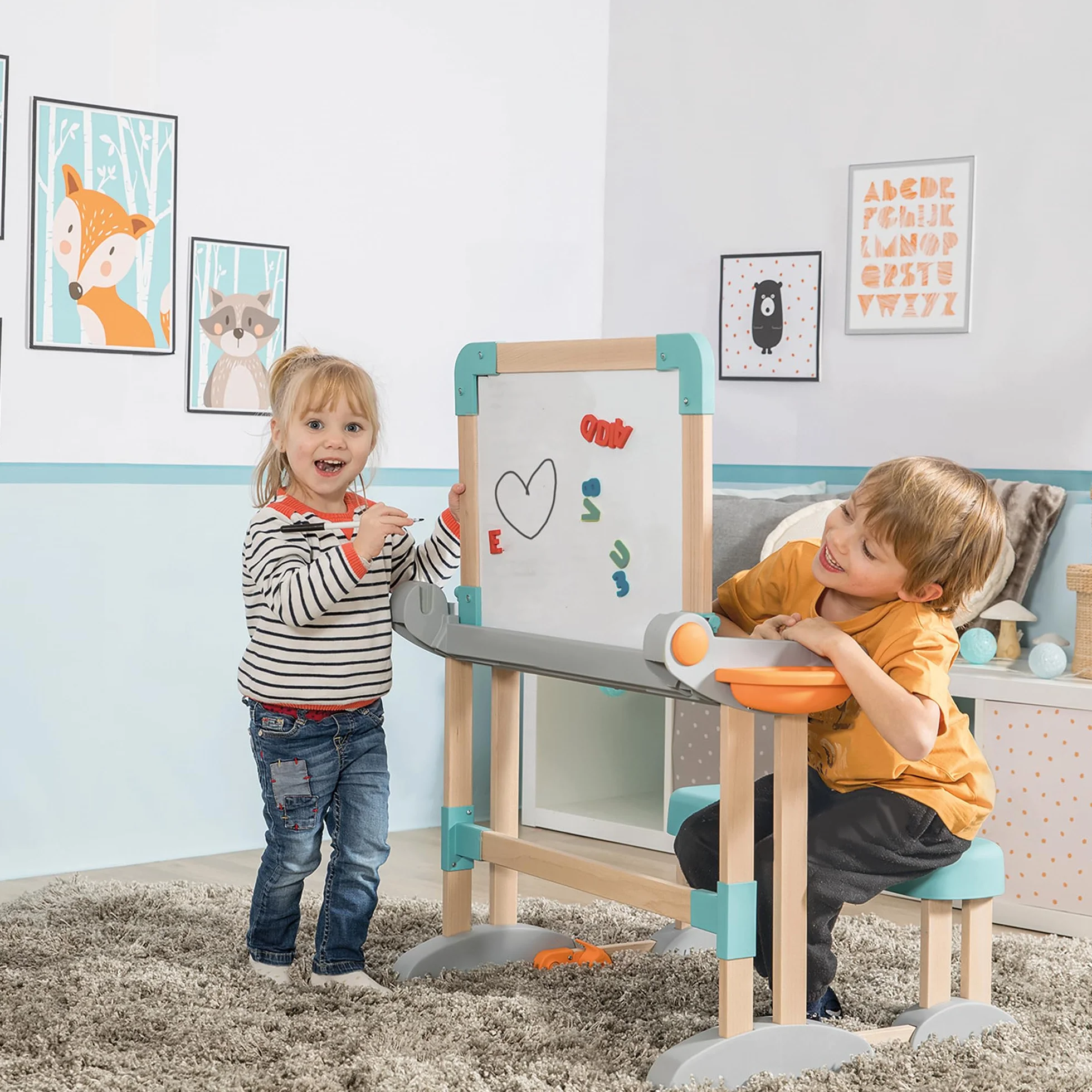 Smoby Biurko Modulo Space z możliwością przekształcenia w tablicę, drewno i plastik, składane, 80 akcesoriów, od 3 lat