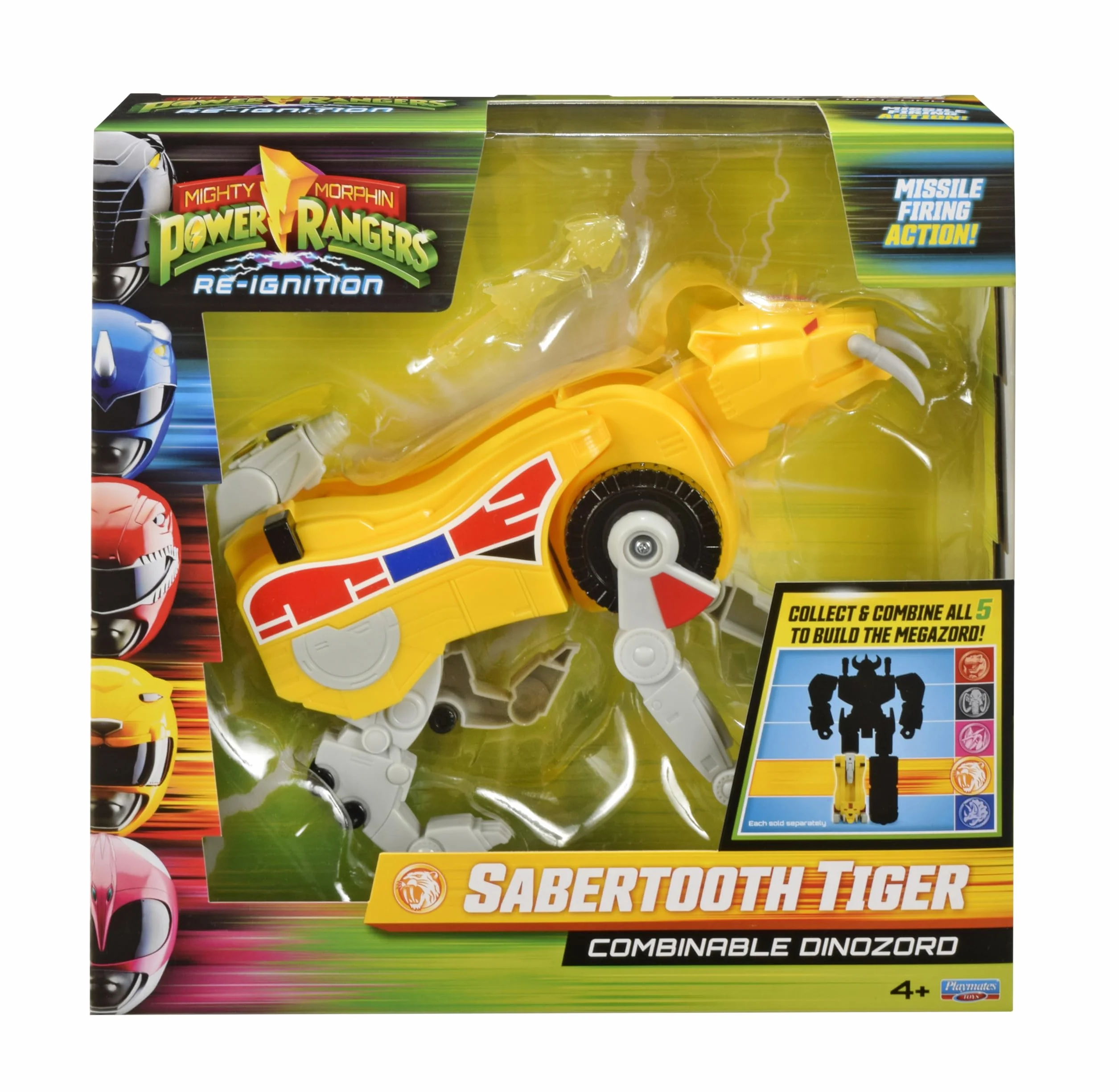 Power Rangers - Kolekcja Megazord, przegubowe Zords, Figurka, 20 cm, model Sabertooth Tiger Dinozord, dla dzieci od 4 lat, PWG052