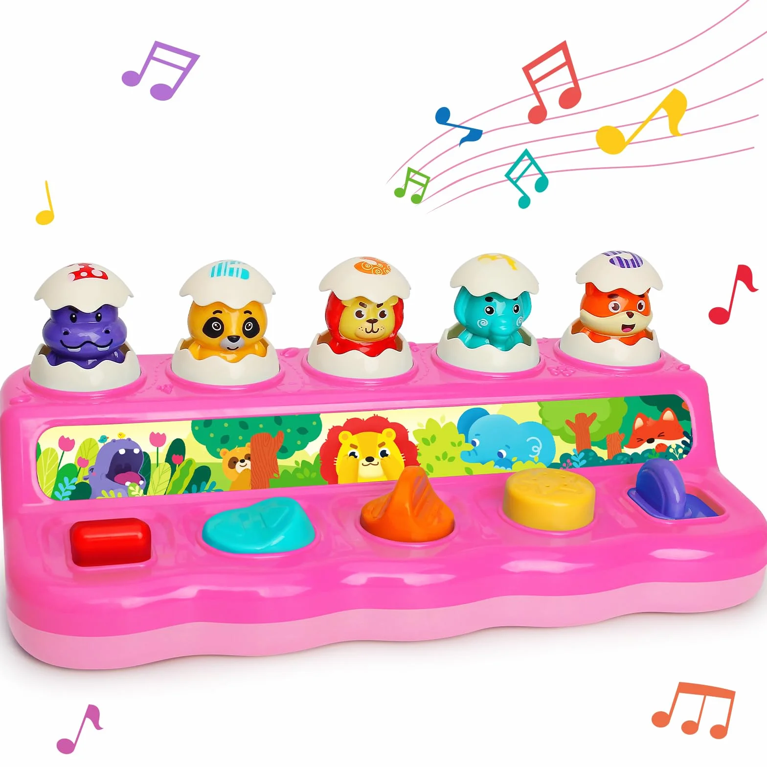 Yerloa Pop Up Baby Montessori zabawka dla dziewczynki od 1 roku życia, zabawka motoryczna, zabawka edukacyjna dla dzieci 6, 9, 12 miesięcy, zabawka muzyczna z muzyką i światłem, prezent na Wielkanoc