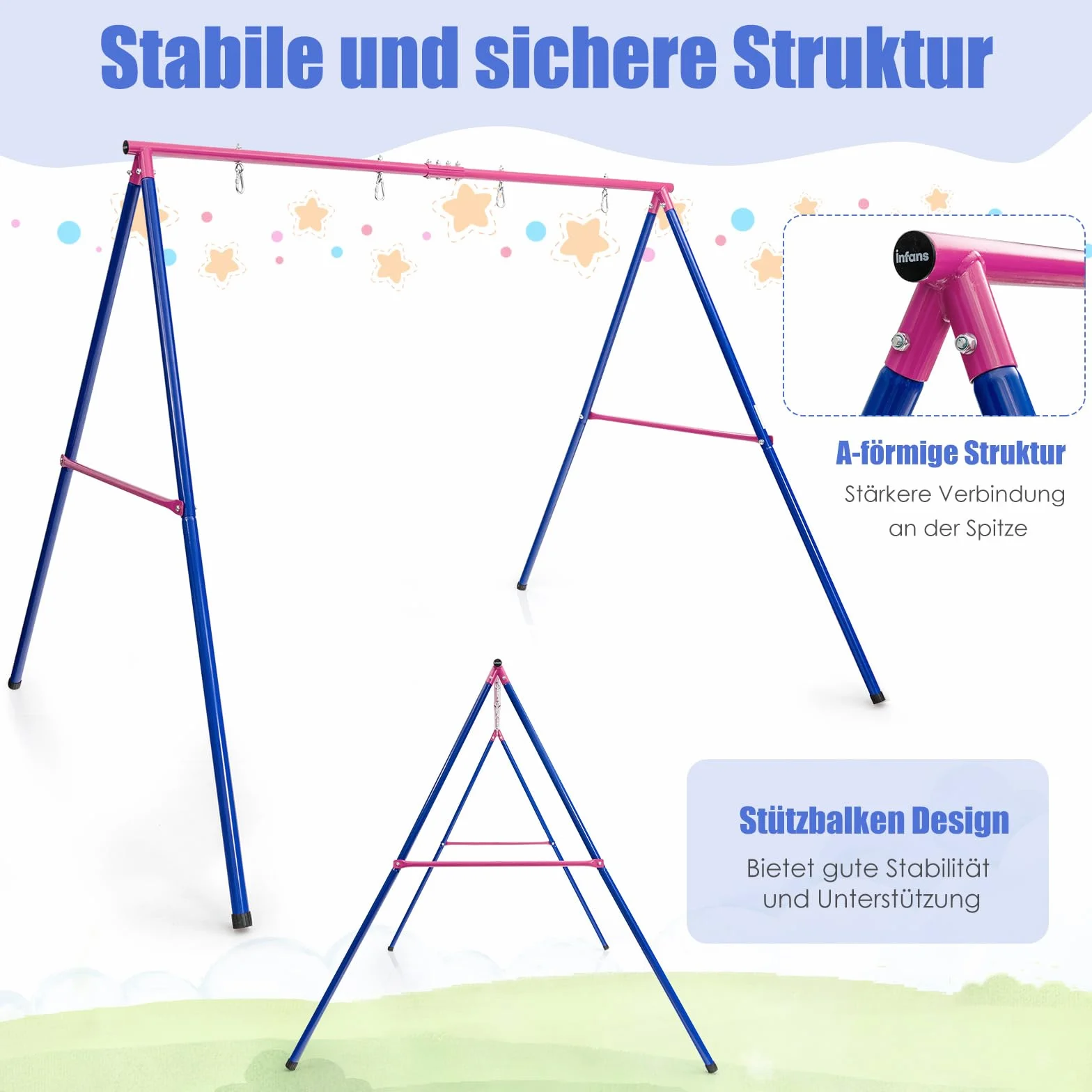 GOPLUS Stelaż na huśtawkę, do użytku na zewnątrz, z metalu, obciążenie do 250 kg, stelaż huśtawki dla dzieci z noskiem i karabińczykiem, stelaż do huśtawki gniazdowej i huśtawki siatkowej