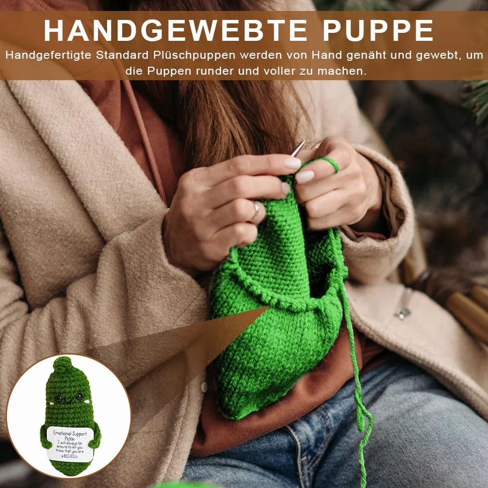 LATRAT Pocket Hug Positive Ziemniak, Creative Knitted Wool Potato Doll, prezent motywacyjny dla przyjaciół, na imprezę, jako zachęta, zielony ogórek sałatkowy