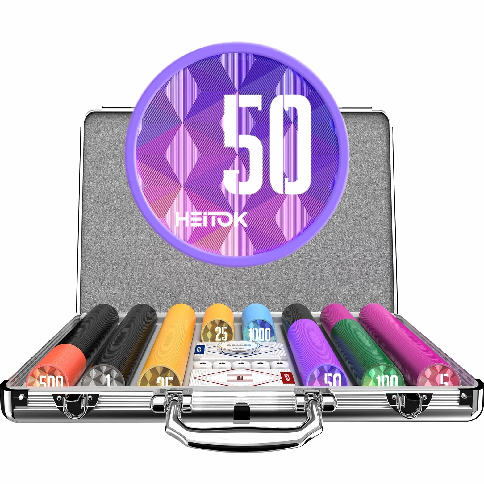 HEITOK Zestaw do pokera 500 sztuk 11,5g ABS z nominałami w walizce