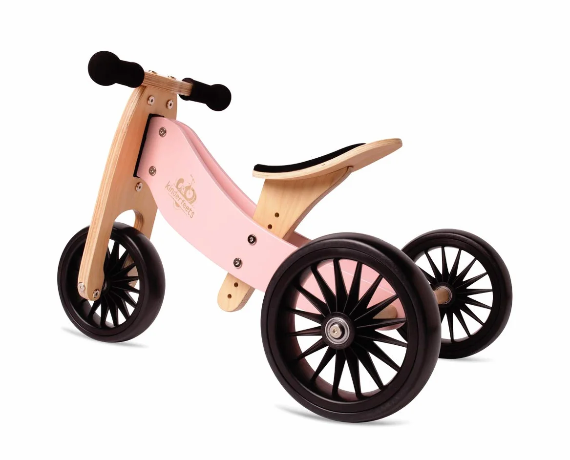 Kinderfeets Tiny Tot Plus Rosa rower trójkołowy i rowerek biegowy 2 w 1 z drewna – od 1,5 roku