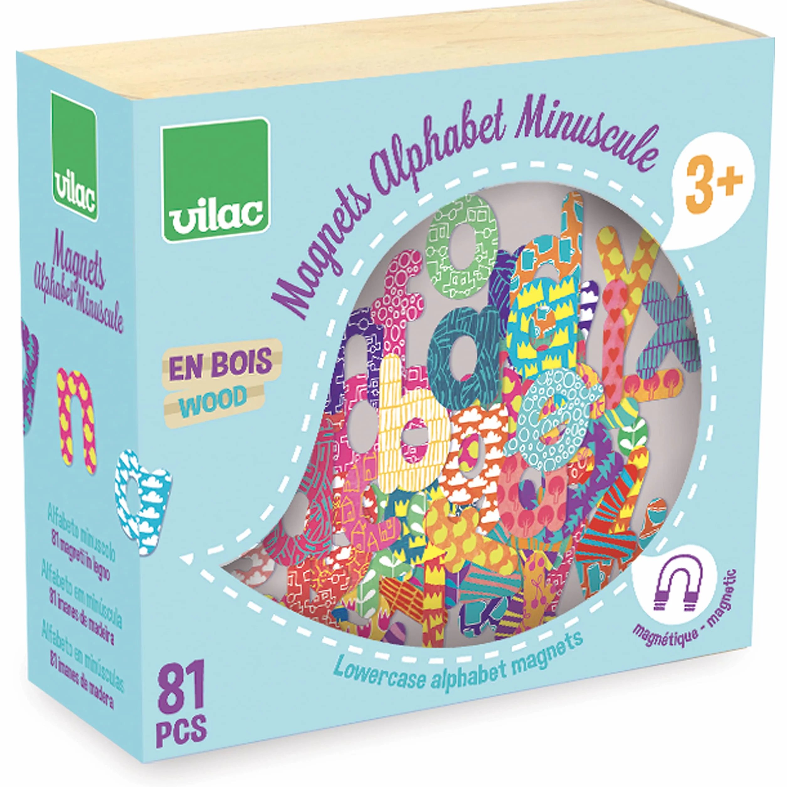 Vilac Vilac6703 81 magnesy alfabetowe z małymi literami, wielokolorowe