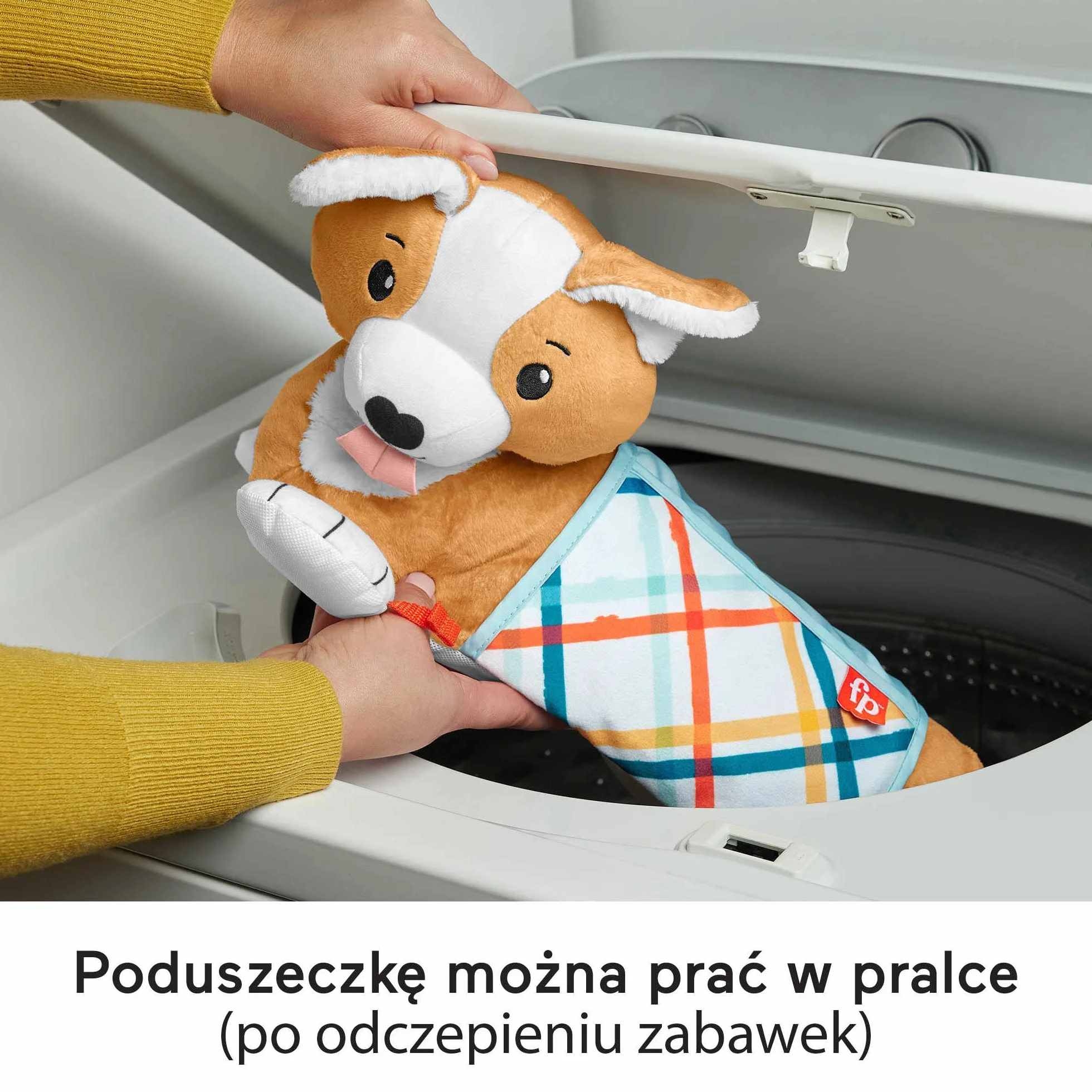 Fisher-Price Piesek 3 w 1 Poduszeczka pod brzuszek z grzechotką, gryzaczkiem bez bisfenolu A i lusterkiem, HJW10