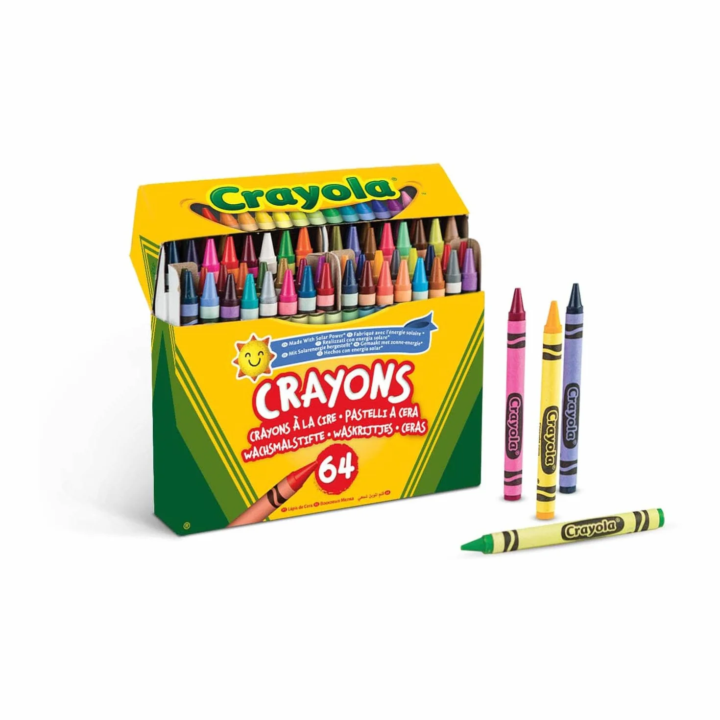Crayola - Kredki Woskowe dla Dzieci, 64 Kolory + Temperówka, Zestaw Kreatywny do Szkoły i Zabaw, Żywe Kolory, Od 3 Lat, 52-6448