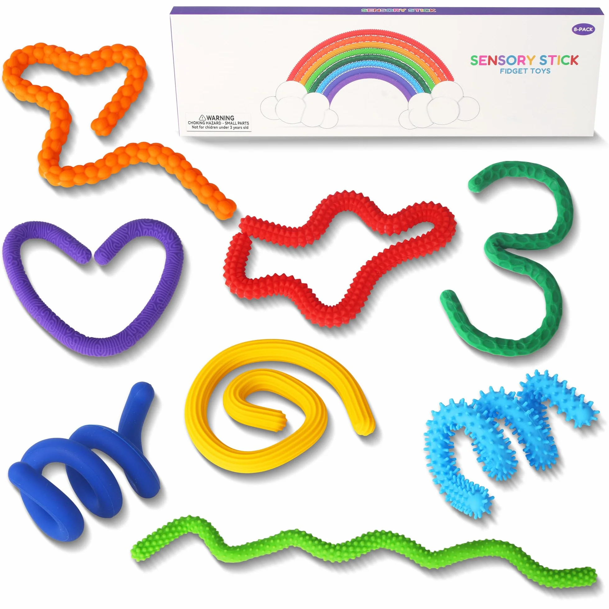 Zestaw 8 szt. silikonowych zabawek sensorycznych Fidget Toys Stick antystresowe dla dzieci i dorosłych ADHD autyzm