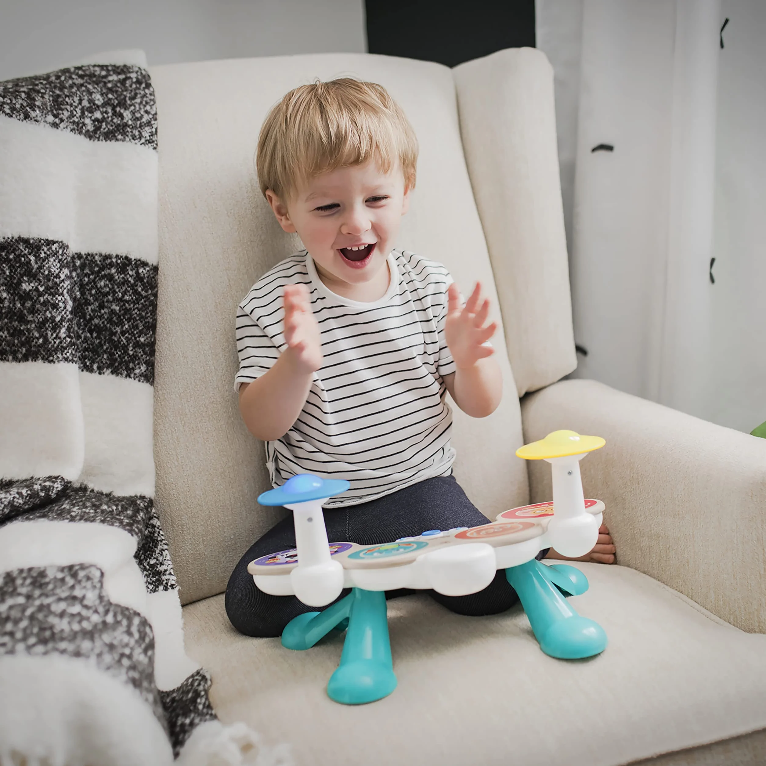Baby Einstein Bateria Together in Tune, Connected Magic Touch, 4 tryby gry i 10 melodii, regulacja głośności, drewniana zabawka, od 12 miesięcy