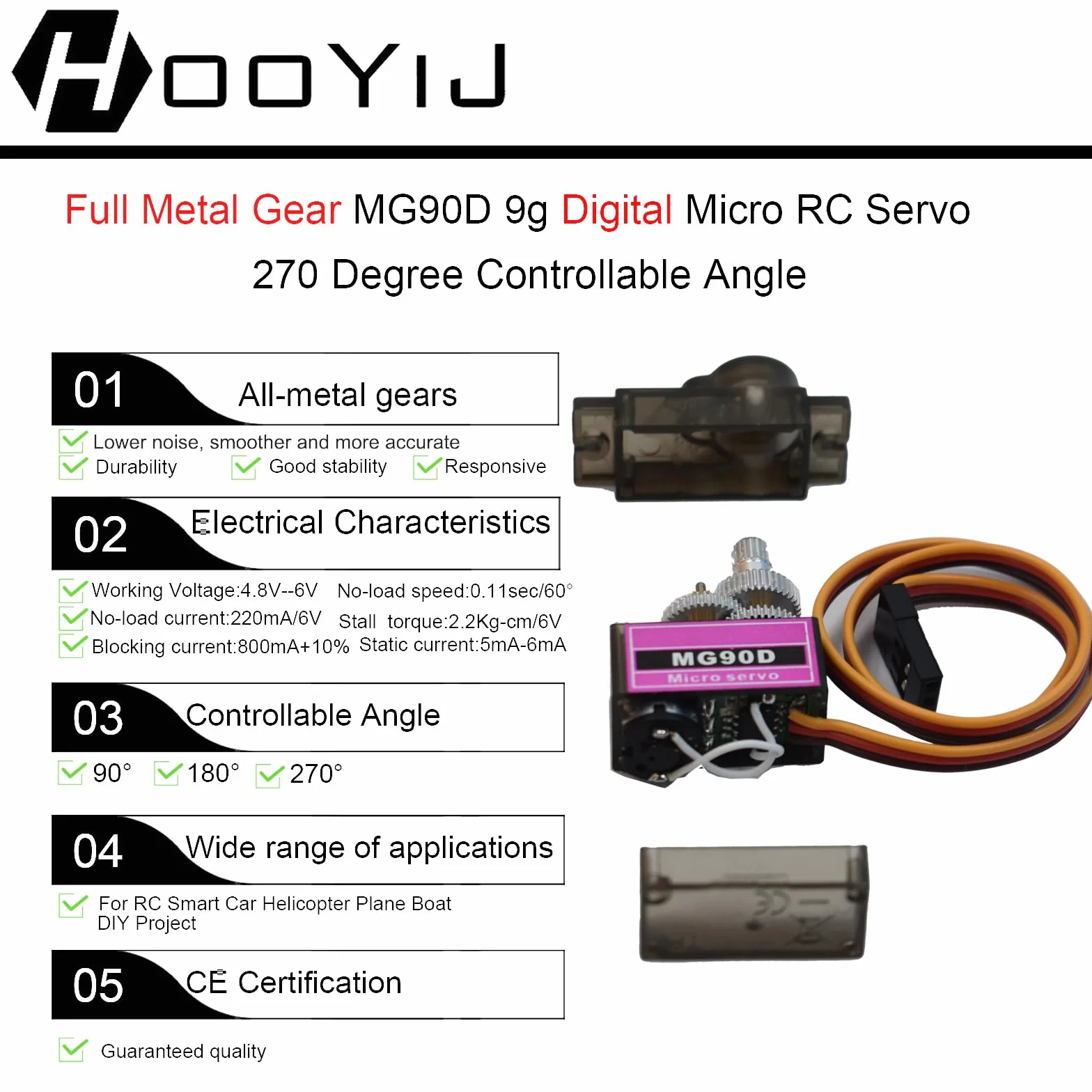 MG90D mini serwo 9g cyfrowy mikro Full Metal Gear 270 stopni SG90 Servo Motor dla Arduino RC Robot Arm