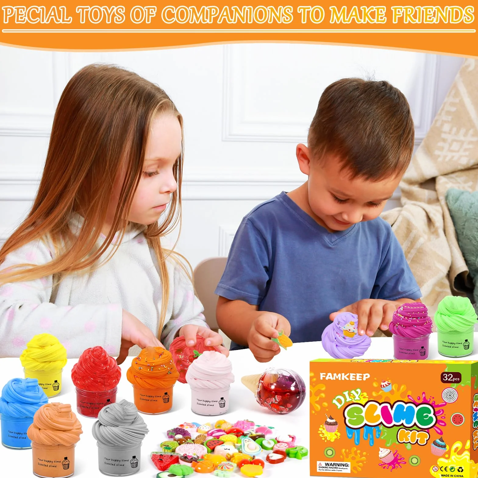 FAMKEEP Zestaw Fluffy Slime Set 32 ​​​​Pack, Fluffy Butter Slime Set, Fun Clear Slime Kit DIY, Mini Pachnący Slime for Kids Party Favor, Girls and Boys, Miękki i elastyczny
