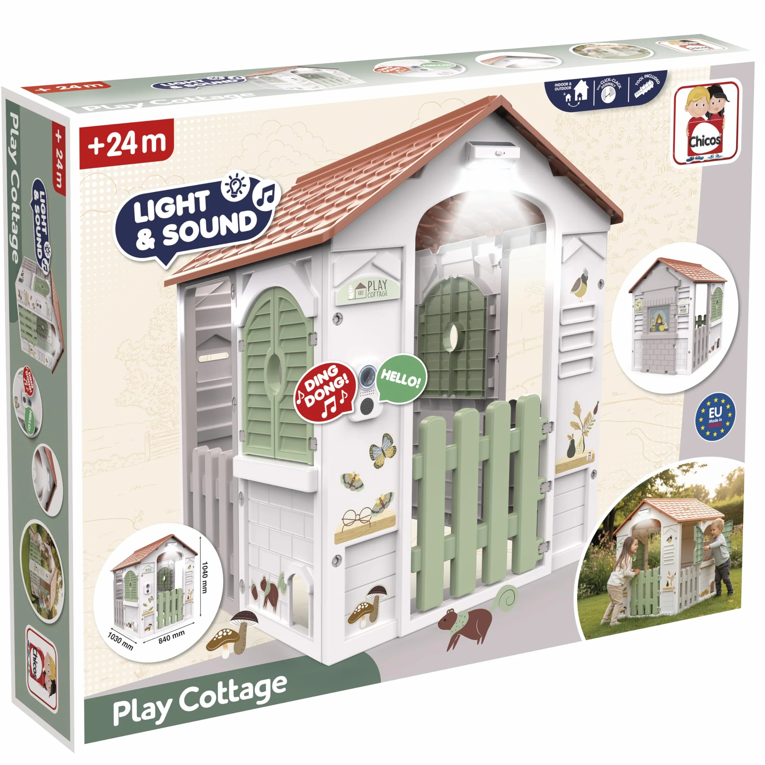 Chicos - Domek dziecięcy Play Cottage na zewnątrz ze światłem i dźwiękiem | Łatwy i szybki montaż i demontaż | Od 2 lat (89608)