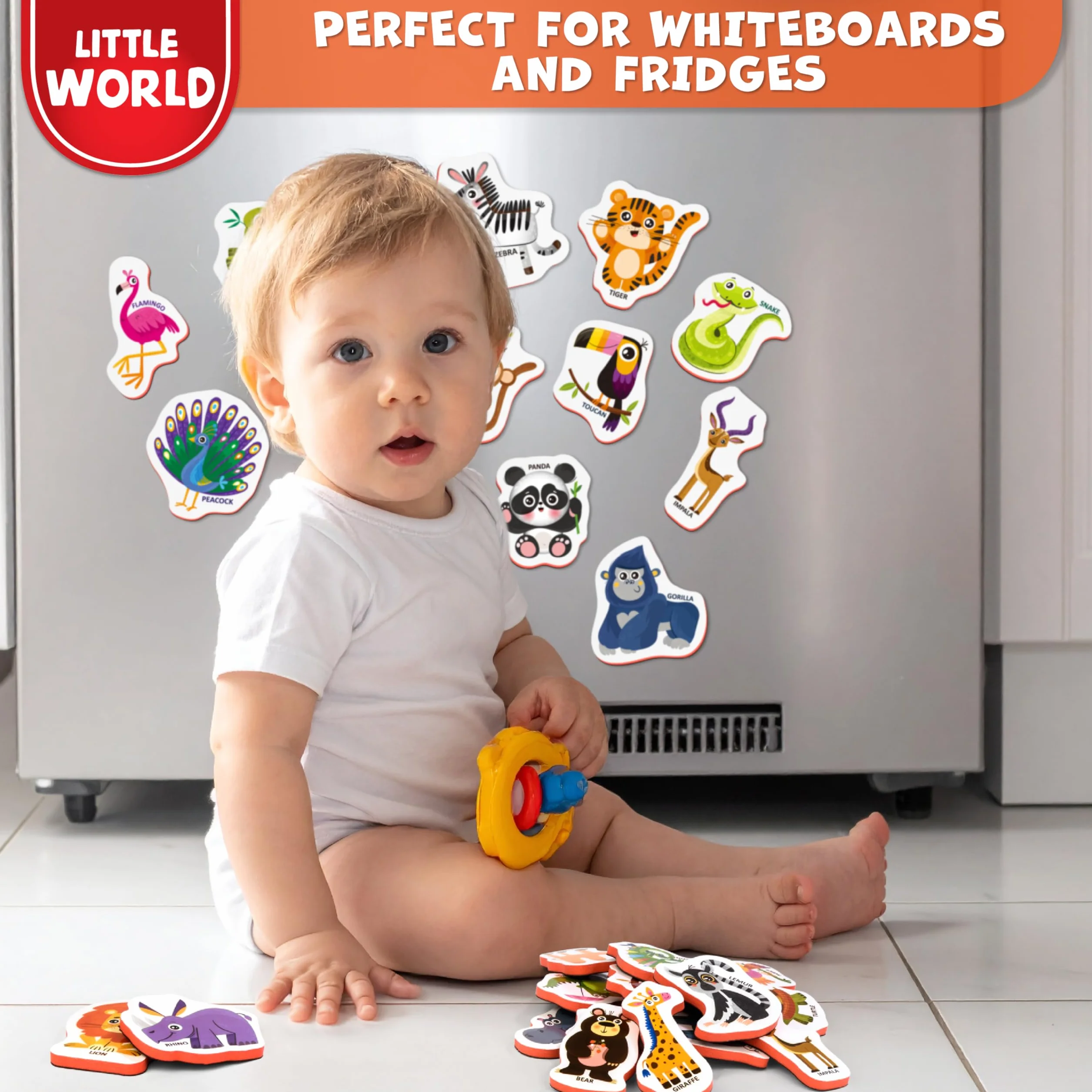 Little World 27 schuim koelkastmagneten voor peuters - grote peutermagneten - koelkastmagneten voor kinderen - koelkastmagneten voor kinderen - babymagneten - dierenmagneten voor kinderen op koelkast