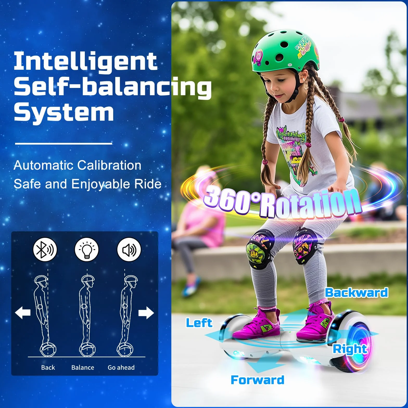 Hoverboard 6.5" Overboard Hover Borad ze światłami LED/Bluetooth, deskorolka hoverboards, prezent dla dzieci