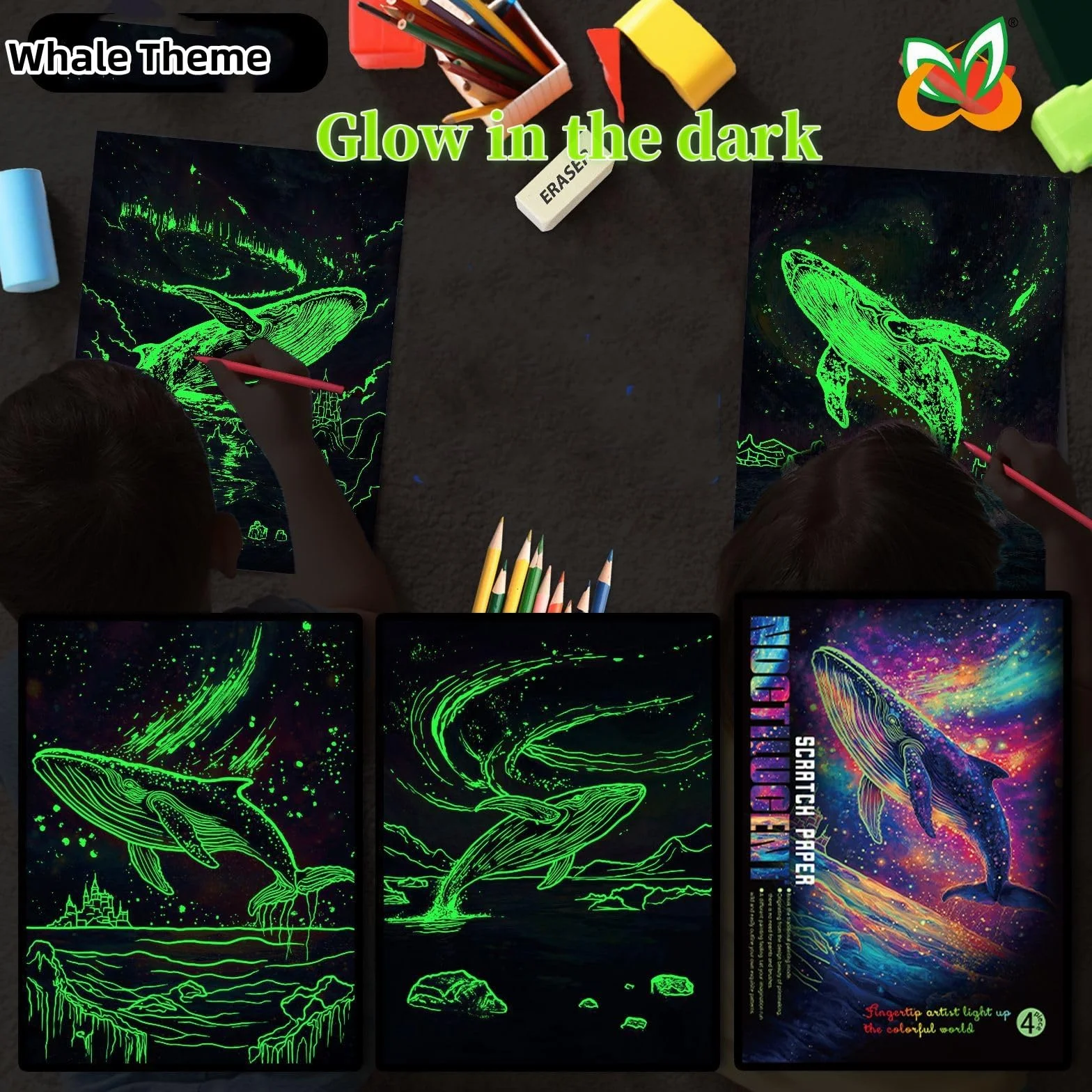 Georgie Porgy Zestaw obrazów do zdrapywania, DIY, dla dzieci i dorosłych, Magic Rainbow A4, papier do zdrapywania, na Boże Narodzenie, prezent urodzinowy, z zestawem narzędzi do zdrapywania, świecące