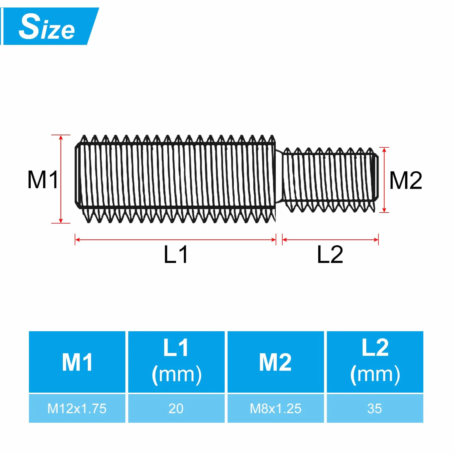 PATIKIL M8 x M12 x 55 Śruba z podwójnym końcem z gwintem, 5 szt. 304 ze stali nierdzewnej adapter redukcyjny do sprzętu meblowego, długość 55 mm
