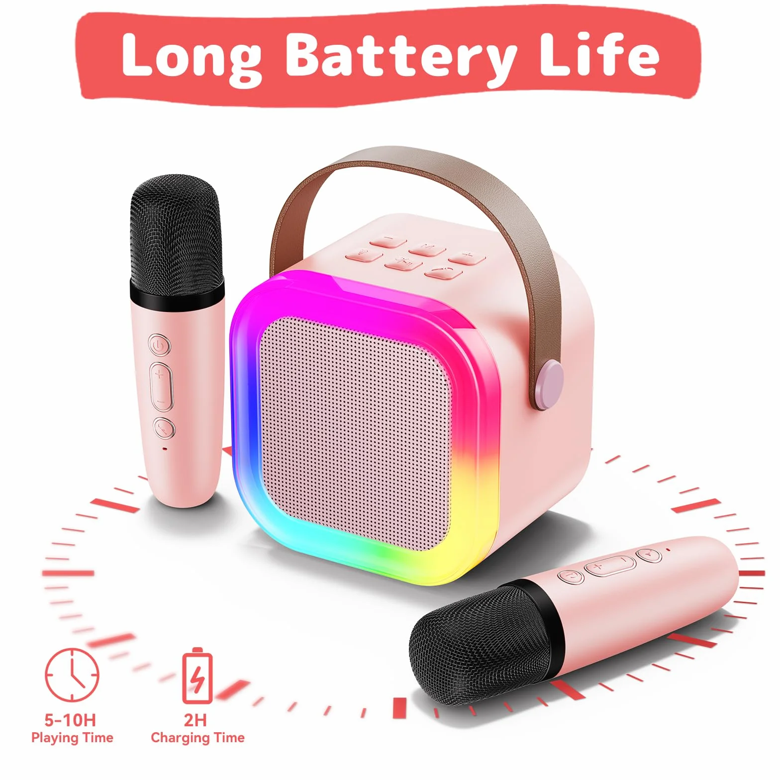 Fede Maszyna do karaoke dla dzieci i dorosłych, mini maszyna do karaoke z 2 mikrofonami bezprzewodowymi, przenośny głośnik Bluetooth z efektami zmiany głosu i światłami LED, najlepsze prezenty zabawki