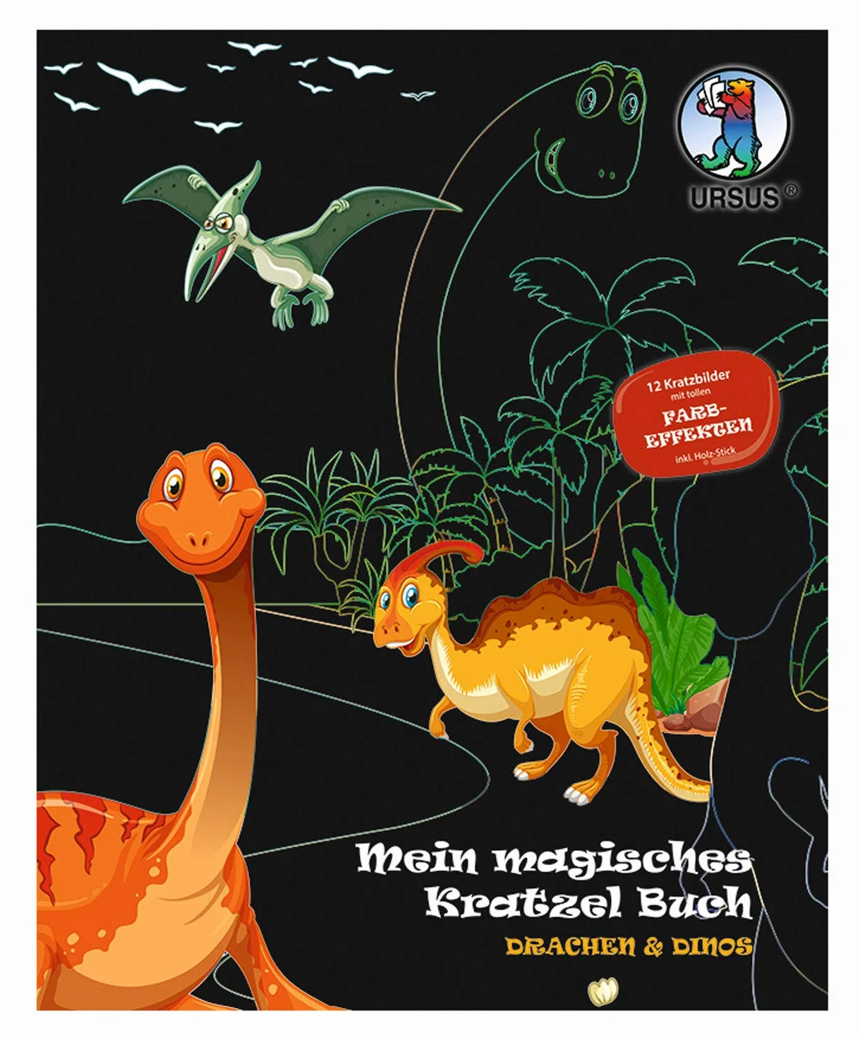 Ursus 24530002F - Moja magiczna książka do drapania smoków i dinozaurów, obrazy do zdrapywania, wymiary ok. 21 x 26 cm, ze wspaniałymi efektami kolorystycznymi i 12 mandalami do malowania, łącznie z