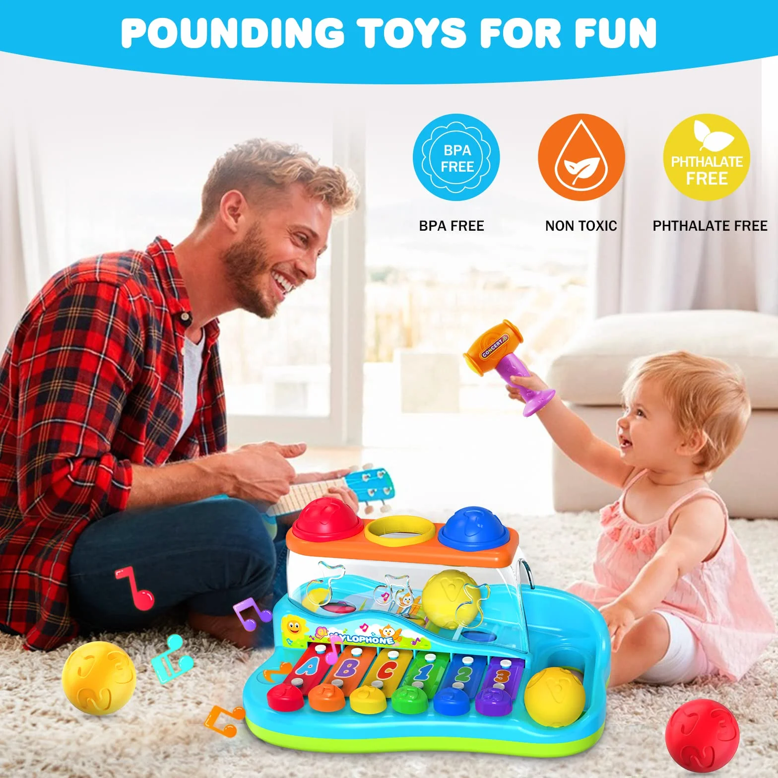 GoStock Musikspielzeug für 1-2-3 Jahre alte Babys Licht-Xylophon-Musikinstrument Spielzeug-Keyboard für Kinder Geschenk für Jungen und Mädchen